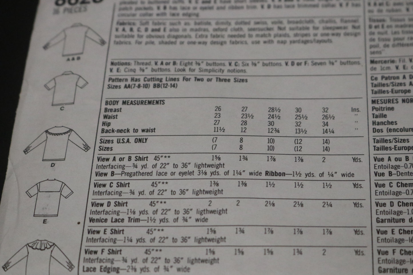 Simplicity 8628 Girls Shirt Sewing Pattern - UNCUT Size 12 -14