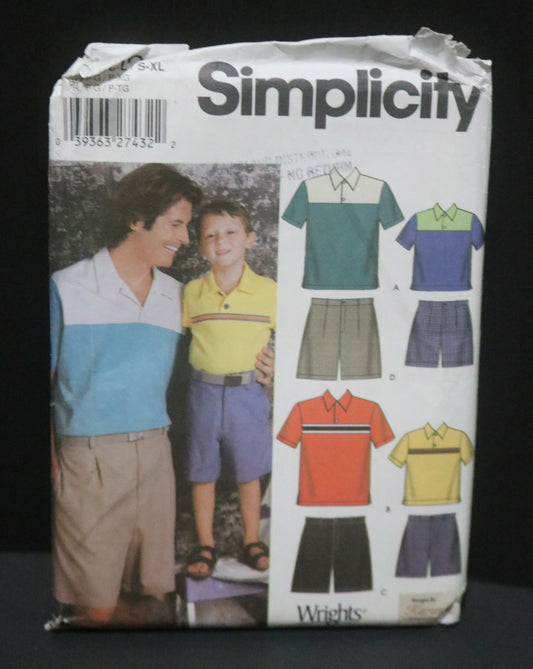 Simplicity 5209 Boys and Men's Shorts and Knit Shirt Sewing Pattern UNCUT Boys Size S M L Mens Size S M L XL