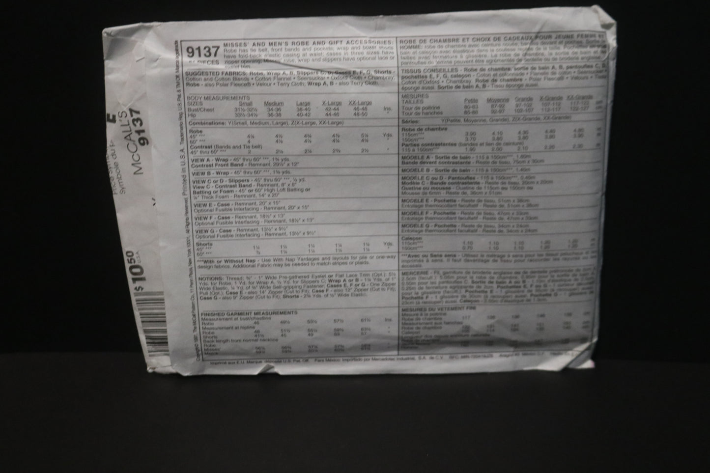 McCalls 9137 Misses and Mens Robe and Gift Accessories Sewing Pattern - UNCUT  - Size Sml Med Lrg