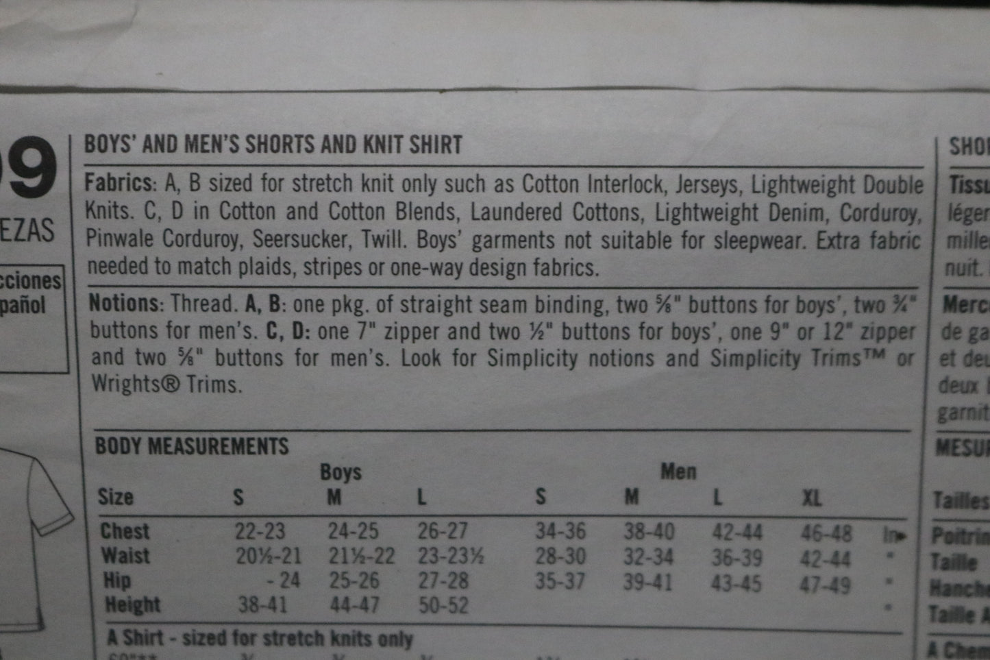 Simplicity 5209 Boys and Men's Shorts and Knit Shirt Sewing Pattern UNCUT Boys Size S M L Mens Size S M L XL