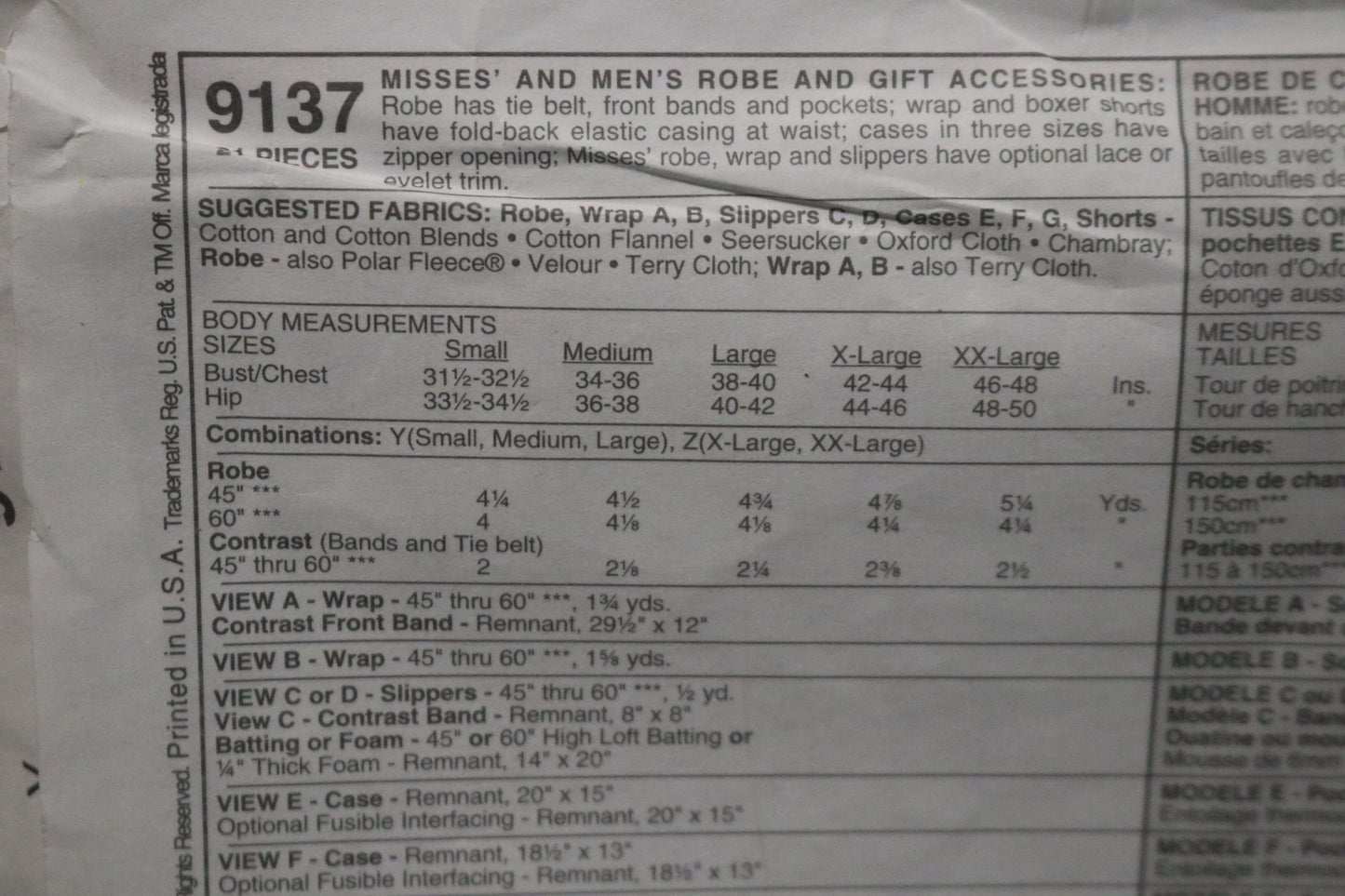 McCalls 9137 Misses and Mens Robe and Gift Accessories Sewing Pattern - UNCUT  - Size Sml Med Lrg