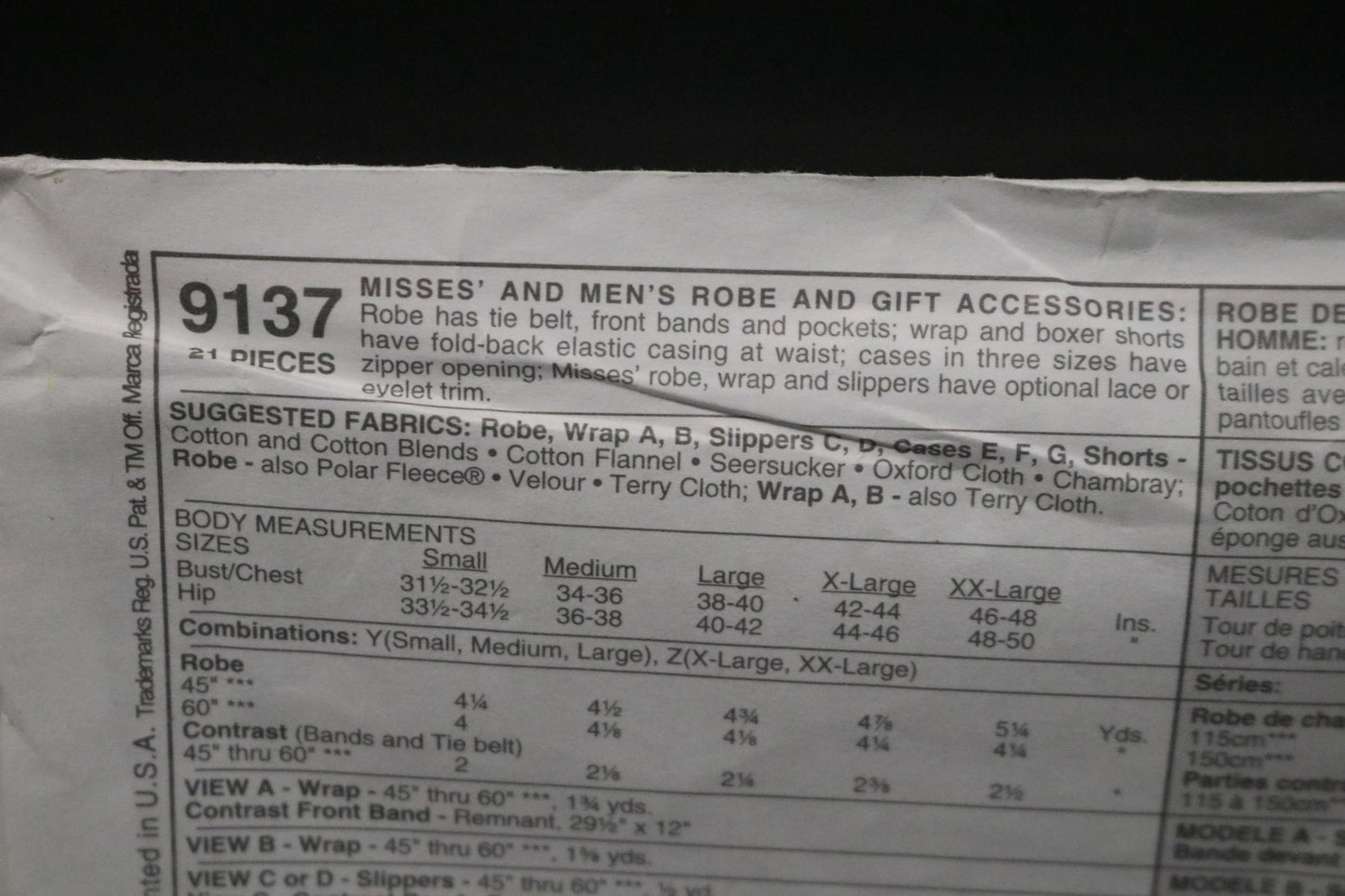 McCalls 9137 Misses and Mens Robe and Gift Accessories Sewing Pattern - UNCUT  - Size Sml Med Lrg