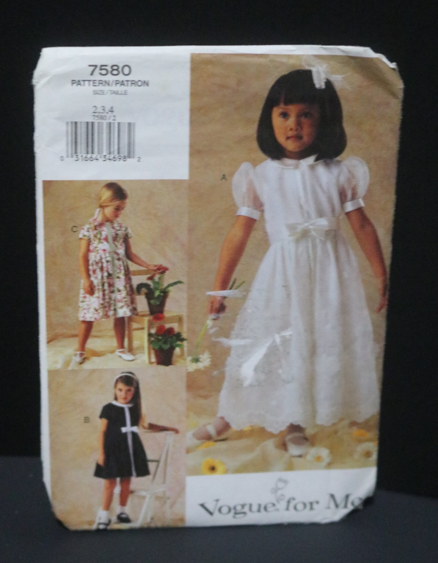 Vogue 7580 Vogue for Me  Childrens Girls Dress Sewing Pattern - UNCUT - Size 2 3 4