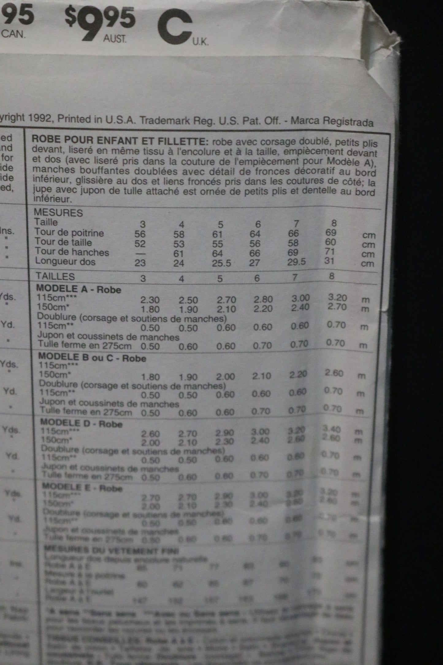 McCalls 5827 Children's Girls Dress Sewing Pattern UNCUT Size 6