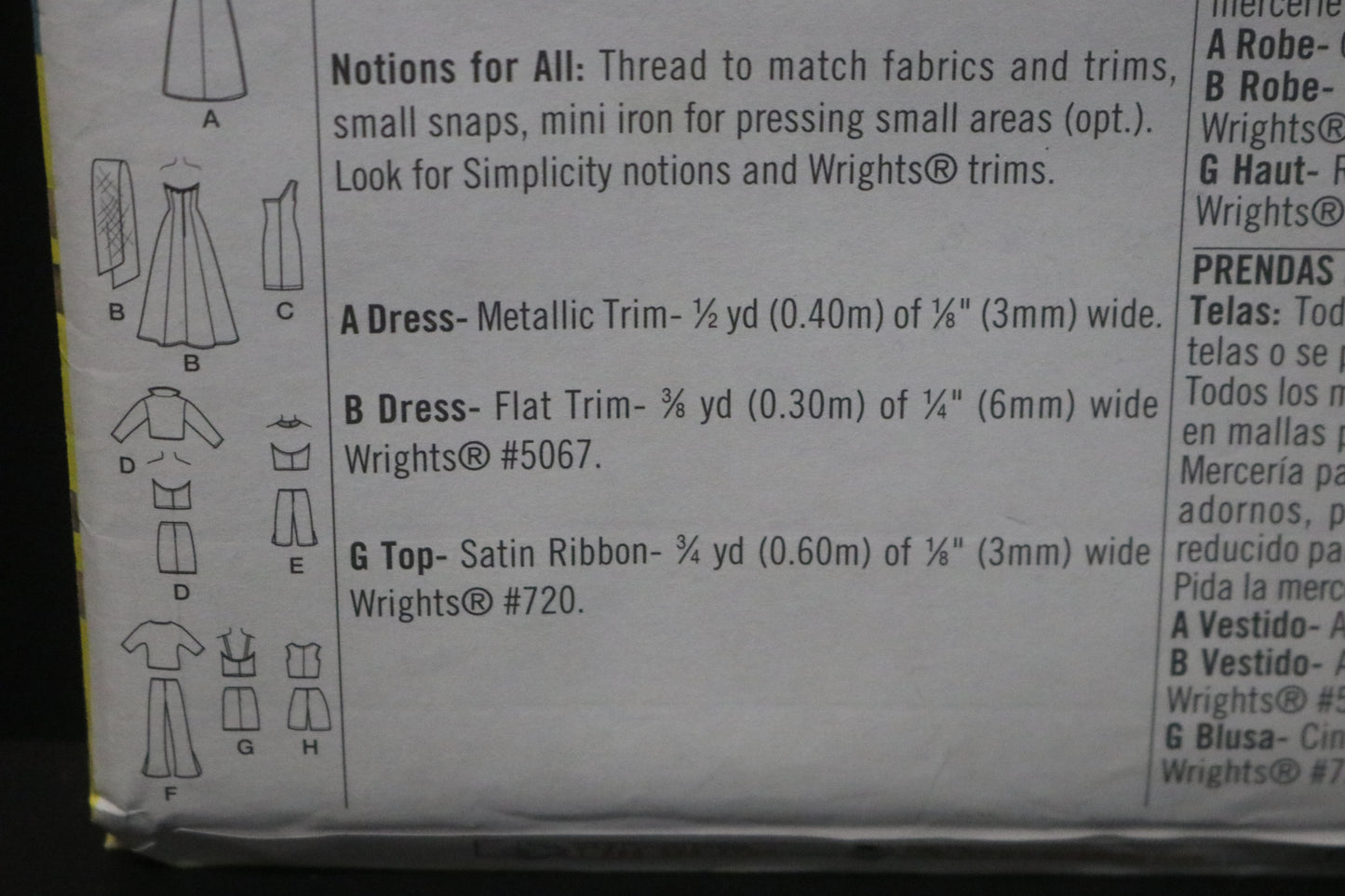 Simplcity 5755 11 1/2" Fashion Doll Clothes  UNCUT