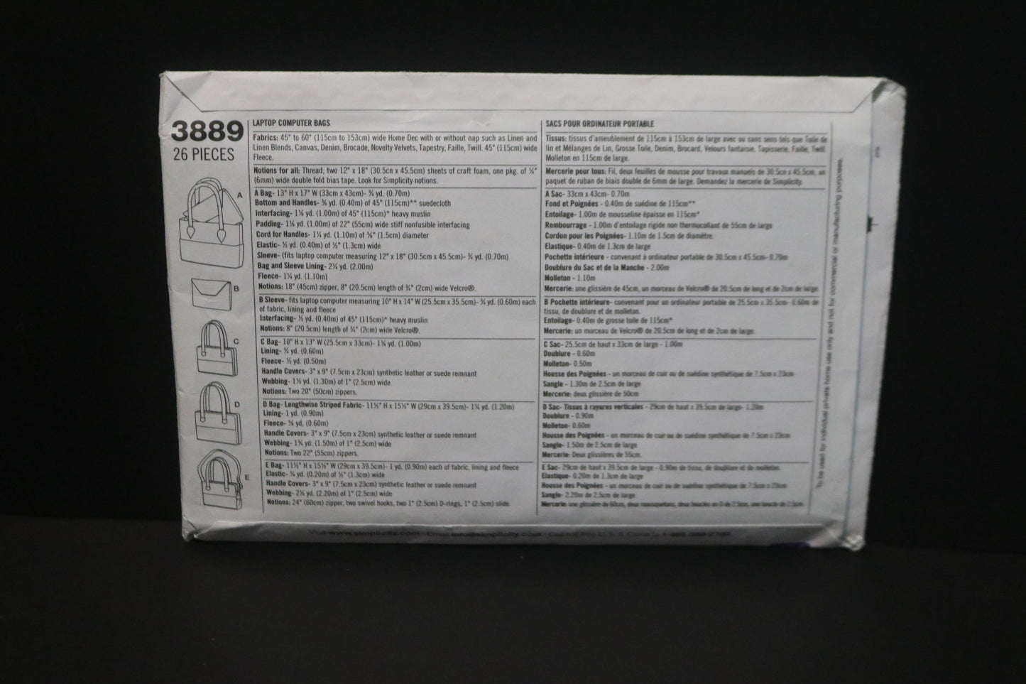 Simplicity 3889 Andrea Schewe Laptop Computer Bags Sewing Pattern - UNCUT