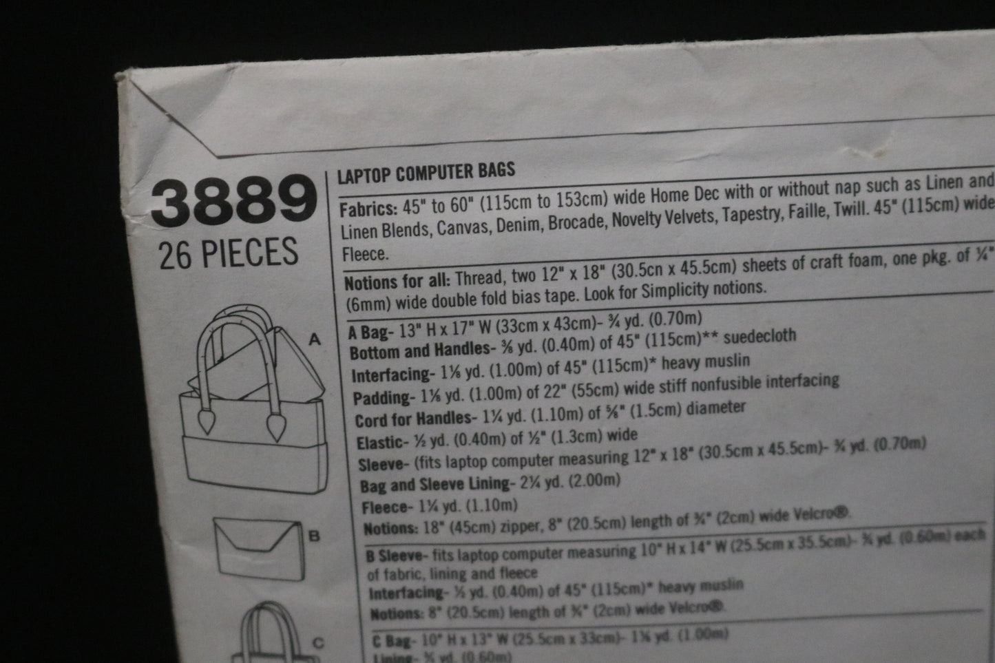 Simplicity 3889 Andrea Schewe Laptop Computer Bags Sewing Pattern - UNCUT