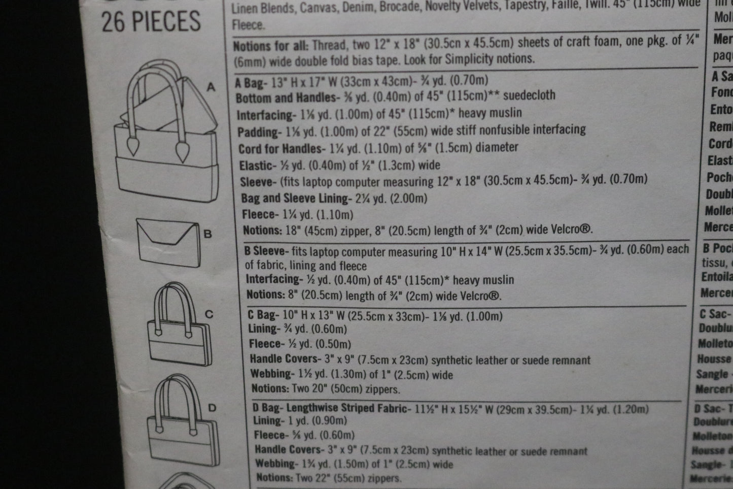 Simplicity 3889 Andrea Schewe Laptop Computer Bags Sewing Pattern - UNCUT