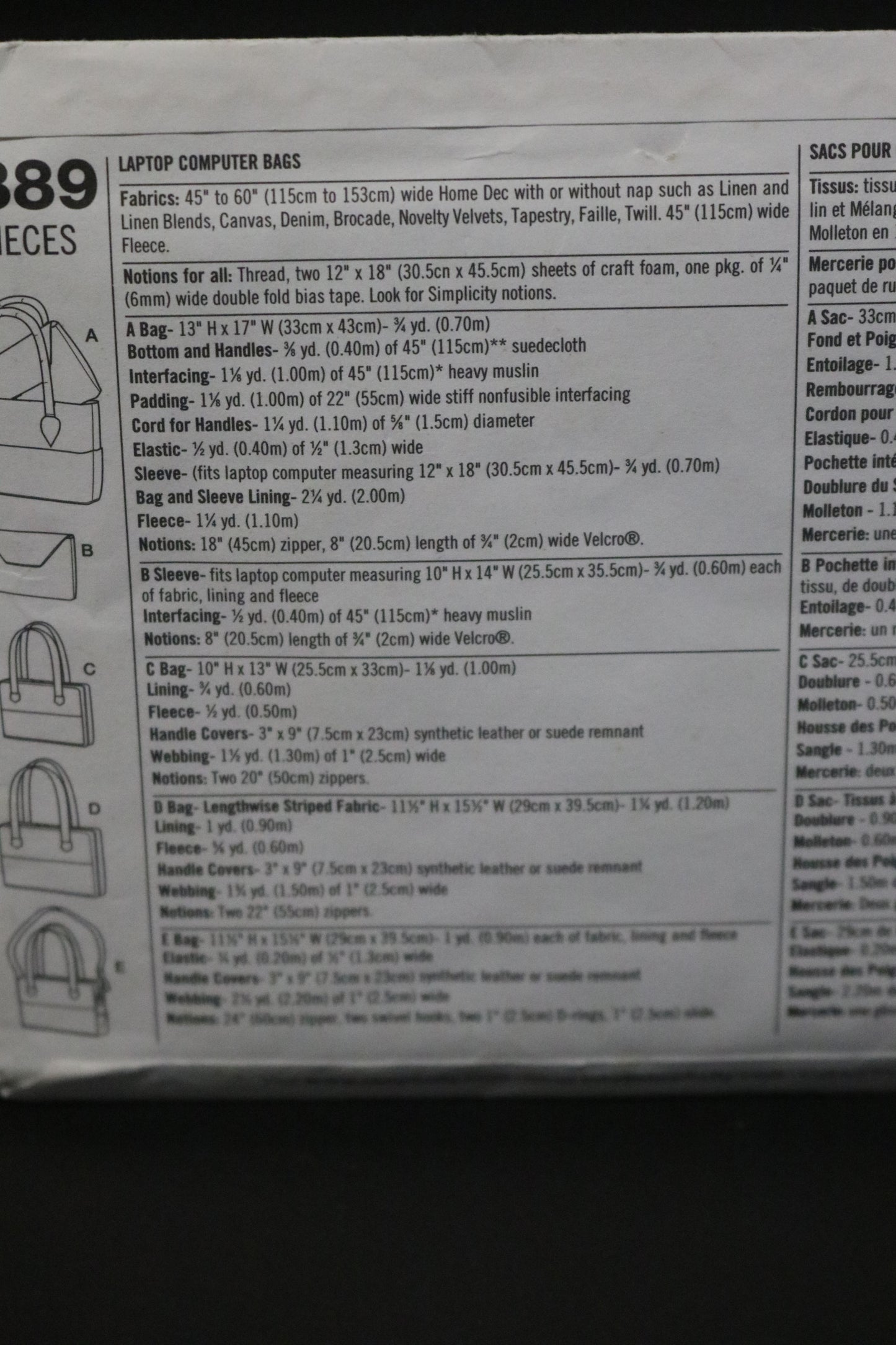 Simplicity 3889 Andrea Schewe Laptop Computer Bags Sewing Pattern - UNCUT