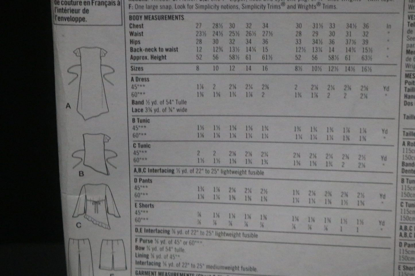 Simplicity 4722 Lizzie McGuire Girls Bias Dres or Tunic Pants or Shorts and Purse Sewing Pattern - UNCUT Size 8 - 16