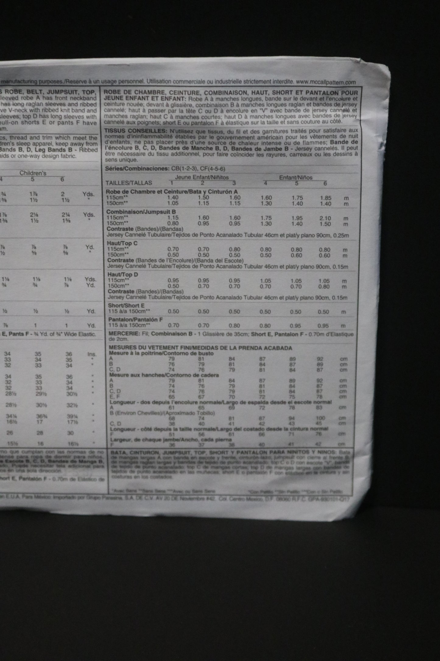 McCalls 6224 Children's Boys and Girls Robe Belt Jumpsuit Top Shorts and Pants Sewing Pattern UNCUT Size 1 2 3 or Size 4 5 6