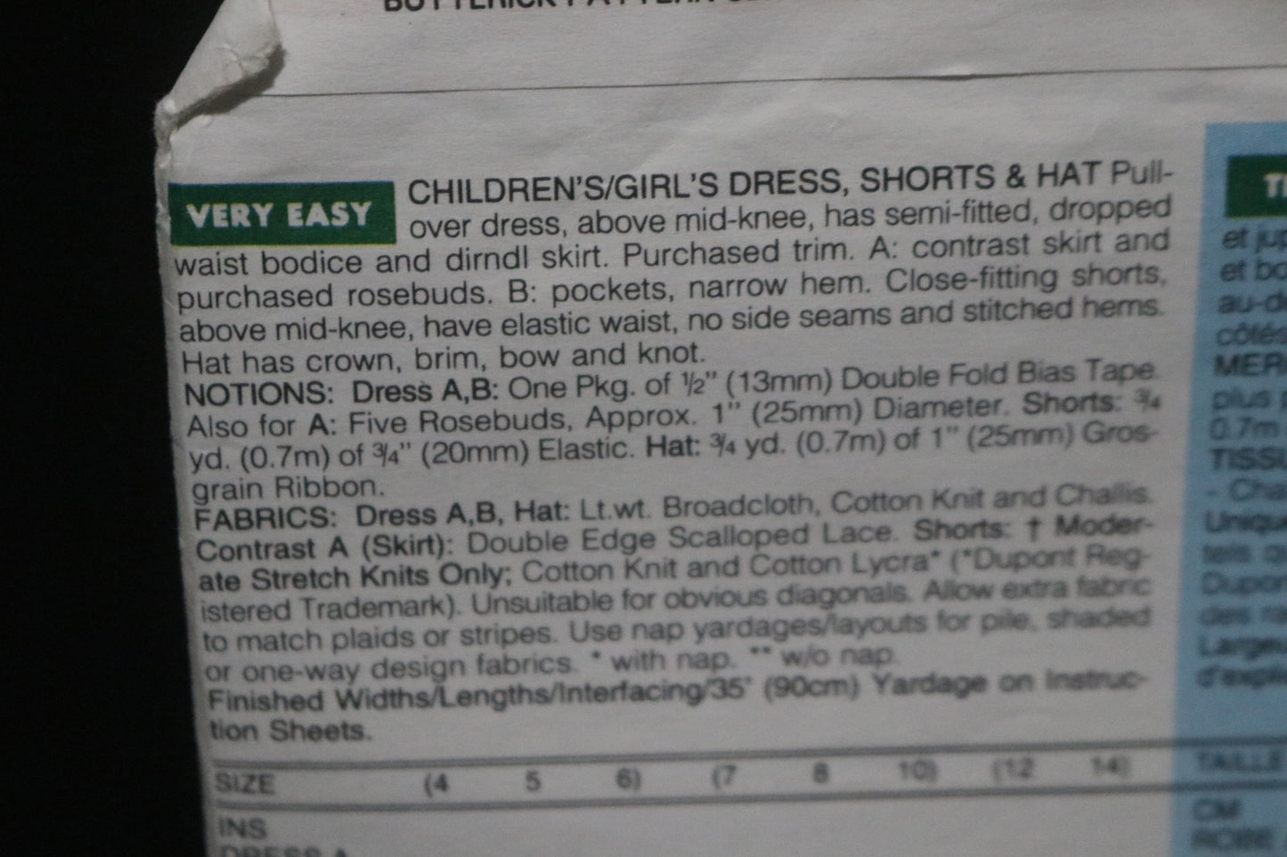 Butterick 6728 Girls Dress Shorts and Hat Sewing Pattern - UNCUT Size 12 - 14