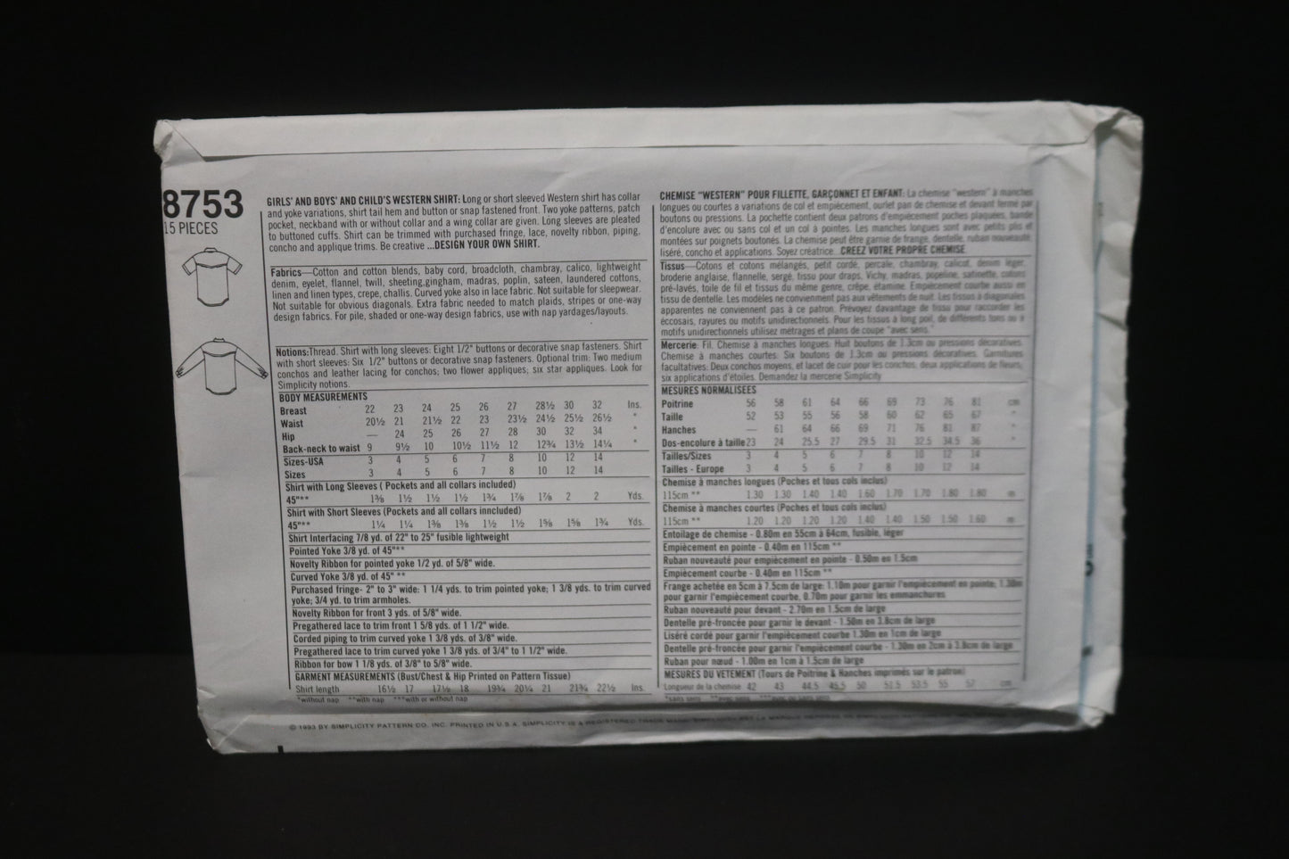 Simplicity 8753 Girls and Boys and Childs Western Shirt Sewing Pattern - UNCUT Size 7 8 10 12