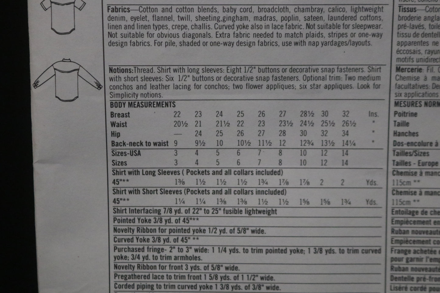 Simplicity 8753 Girls and Boys and Childs Western Shirt Sewing Pattern - UNCUT Size 7 8 10 12