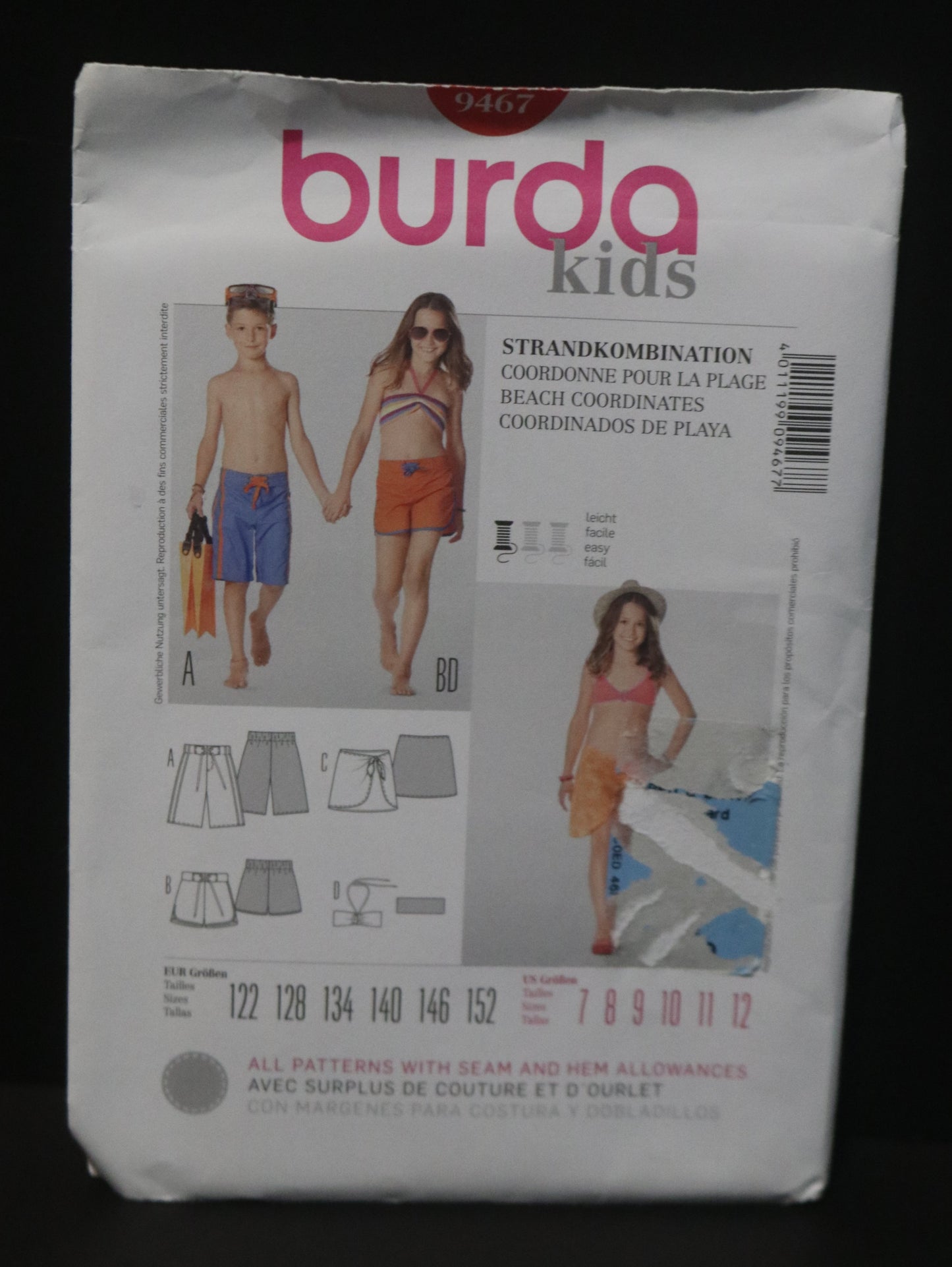 Burda Kids 9467 Beach coordinates Sewing Pattern UNCUT - Size 7 8 9 10 11 12