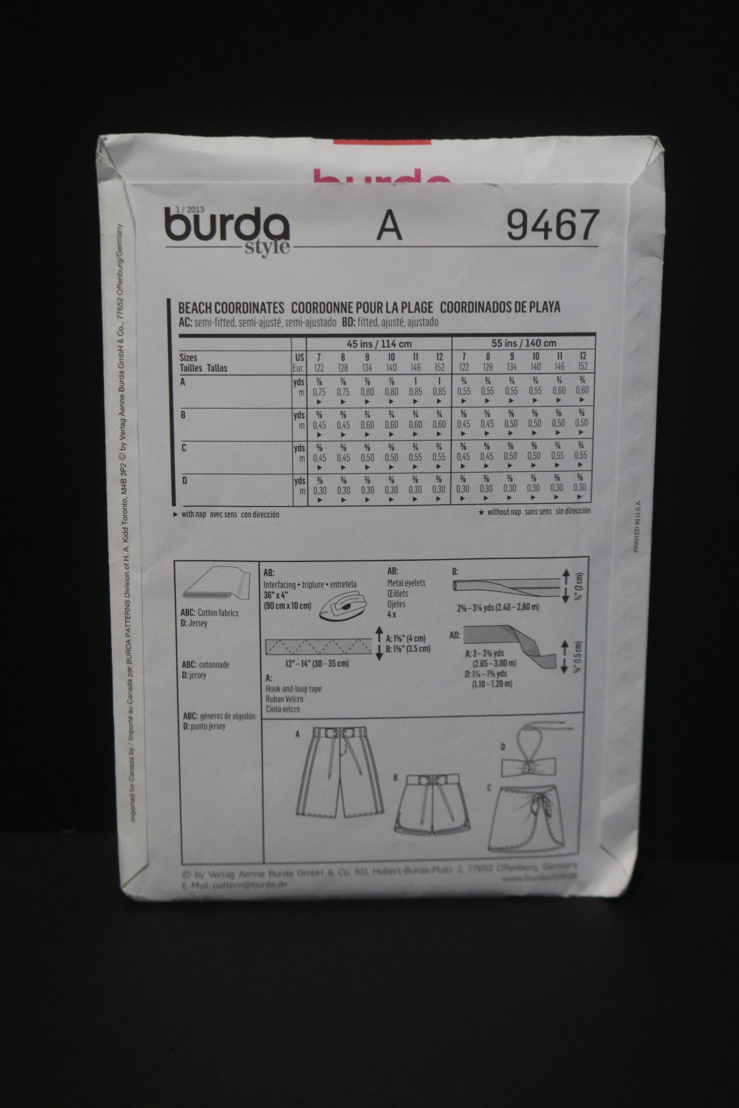 Burda Kids 9467 Beach coordinates Sewing Pattern UNCUT - Size 7 8 9 10 11 12