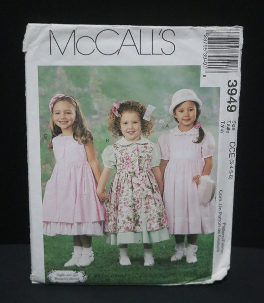 McCalls 3949 Children's or Girls Dresses Pinafore and Petticoat Sewing Pattern UNCUT Size 3 4 5 6