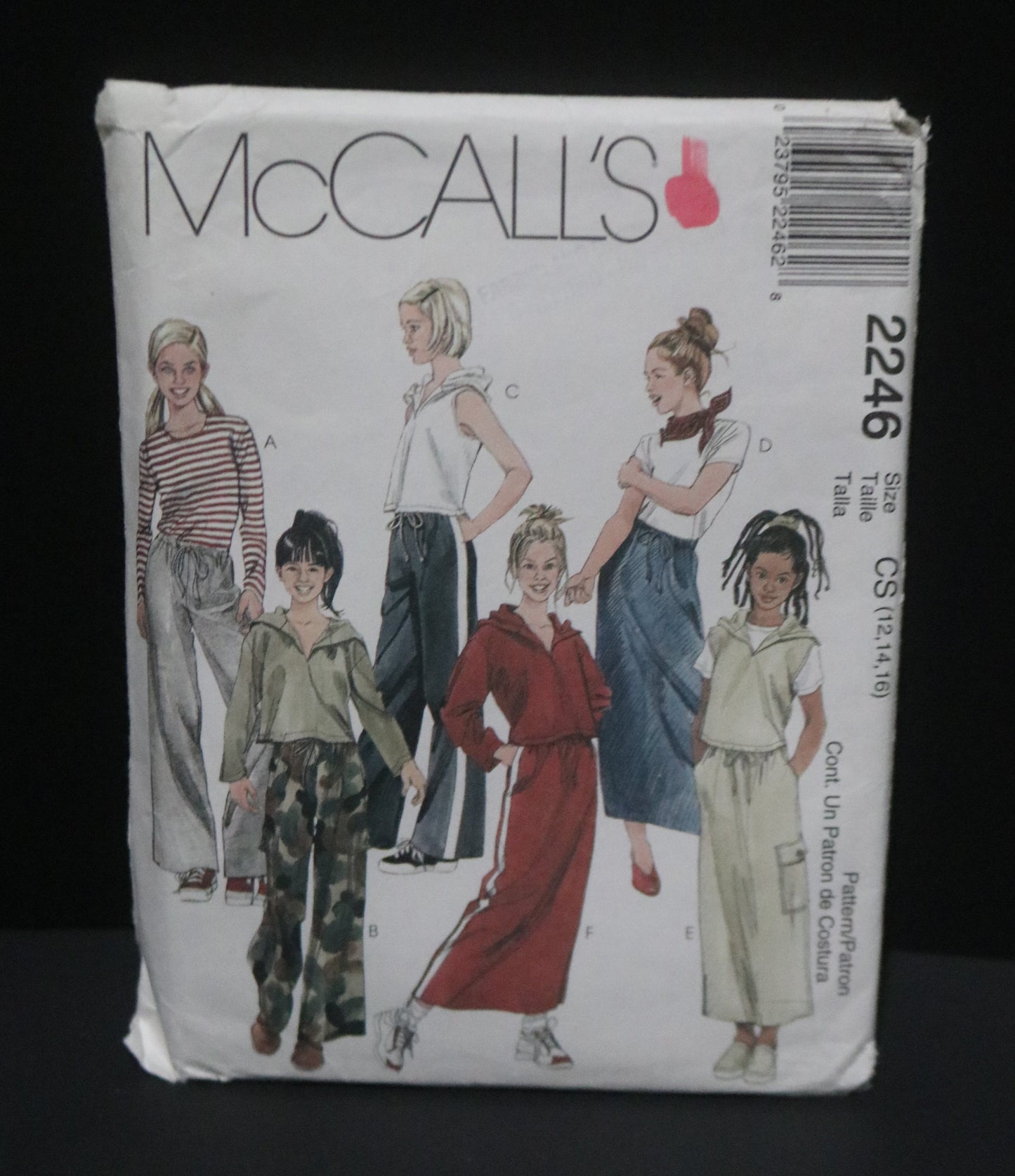 McCalls 2246 Girls Hooded Top and Pull on Pants and Skirt Sewing Pattern UNCUT Size 12 14 16