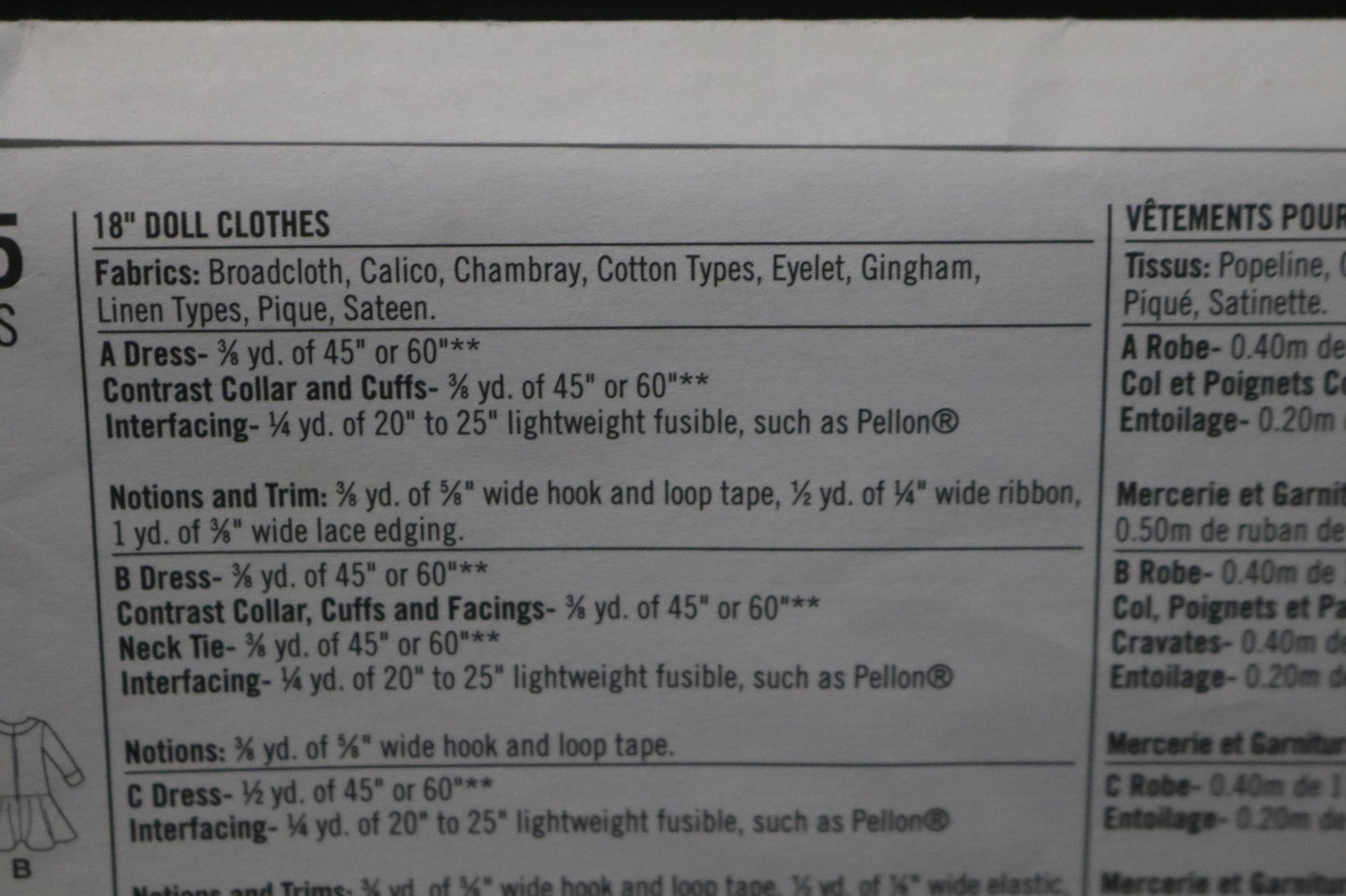 Simplicity 8575 18" Doll Costumes Sewing Pattern UNCUT