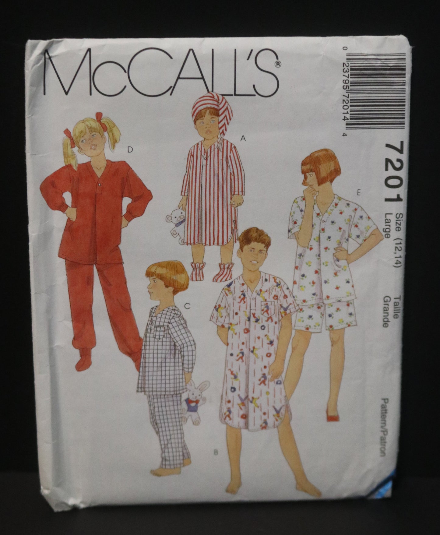 McCalls 7201 Children's Boys and Girls Sleepwear Sewing Pattern UNCUT Size Large ( 12,14)