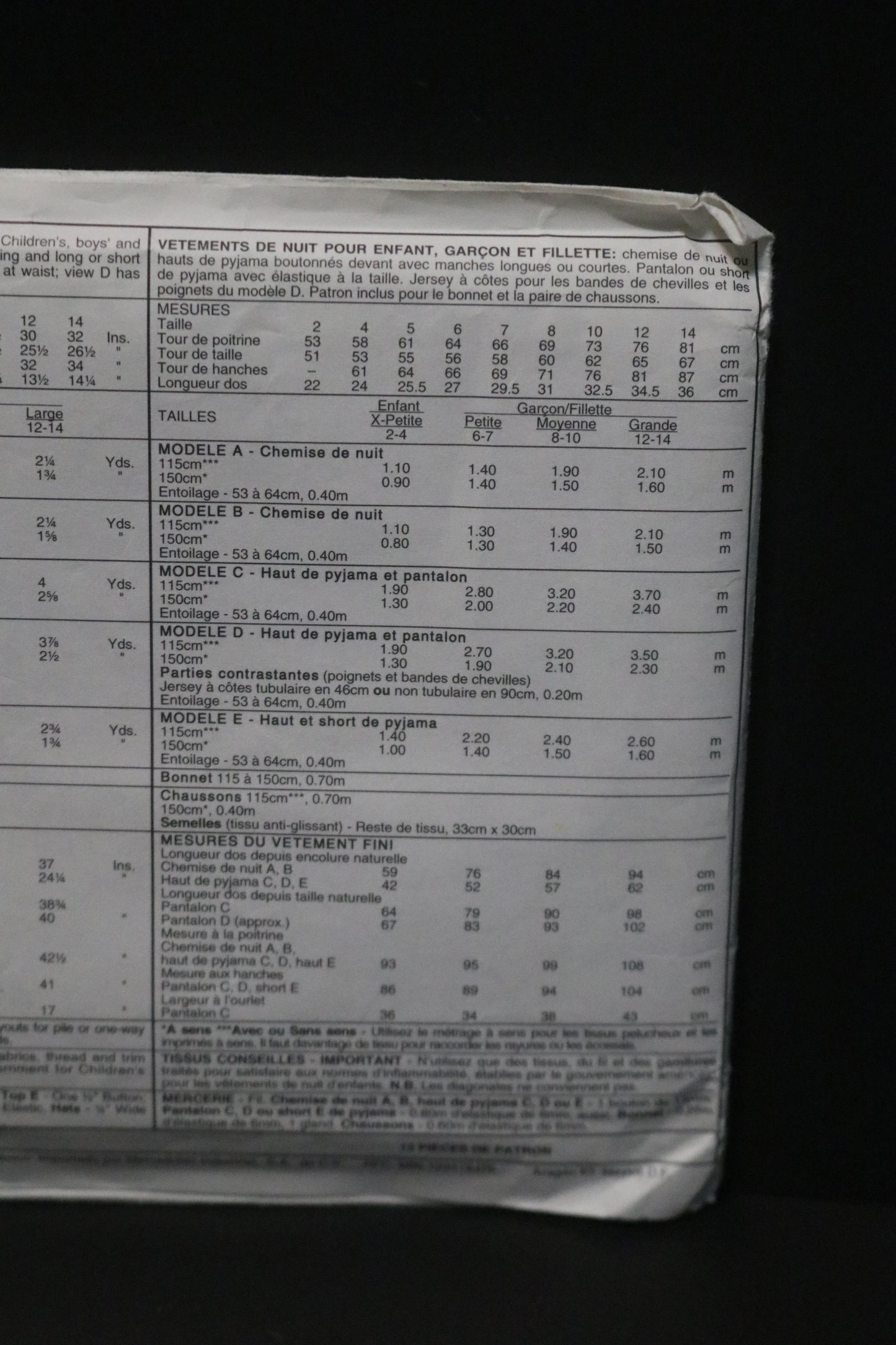 McCalls 7201 Children's Boys and Girls Sleepwear Sewing Pattern UNCUT Size Large ( 12,14)