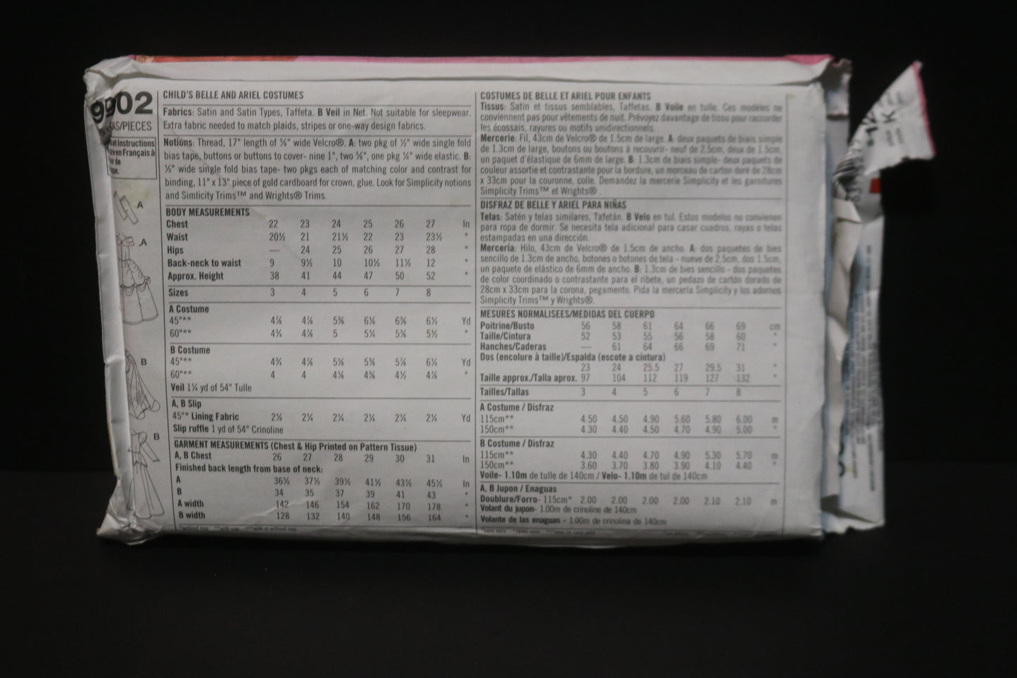 Simplicity 9902 Disney Princess Girls Belle and Ariel Costumes Sewing Pattern - UNCUT - Size 3 4 5 6 7 8