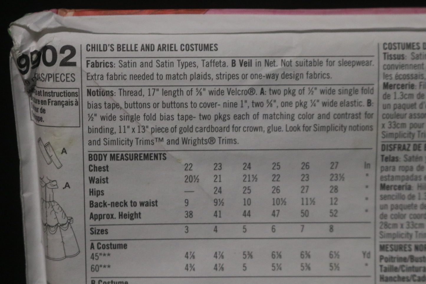 Simplicity 9902 Disney Princess Girls Belle and Ariel Costumes Sewing Pattern - UNCUT - Size 3 4 5 6 7 8
