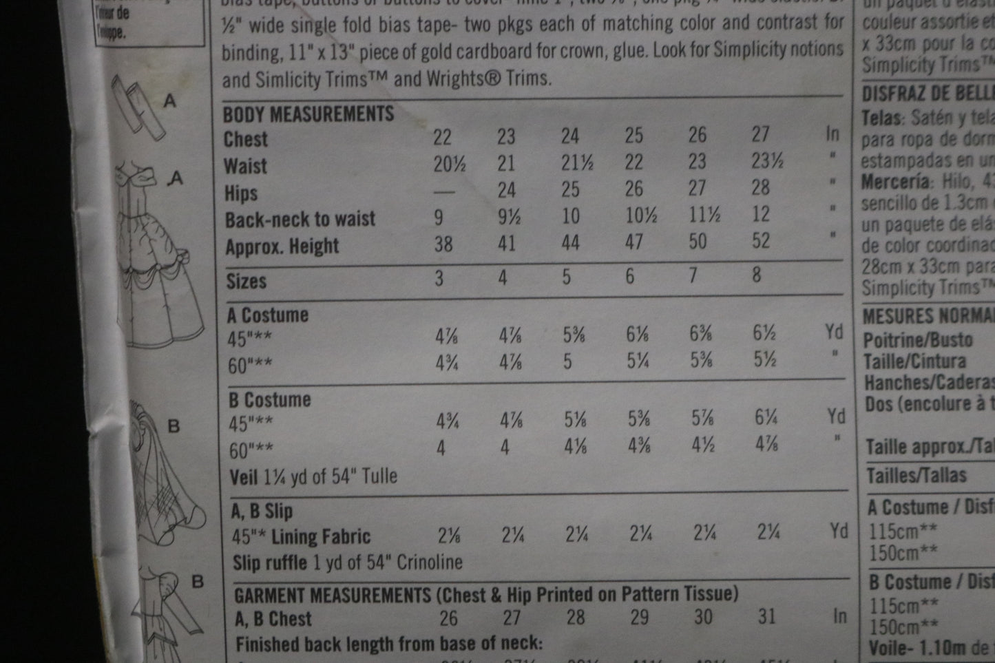 Simplicity 9902 Disney Princess Girls Belle and Ariel Costumes Sewing Pattern - UNCUT - Size 3 4 5 6 7 8