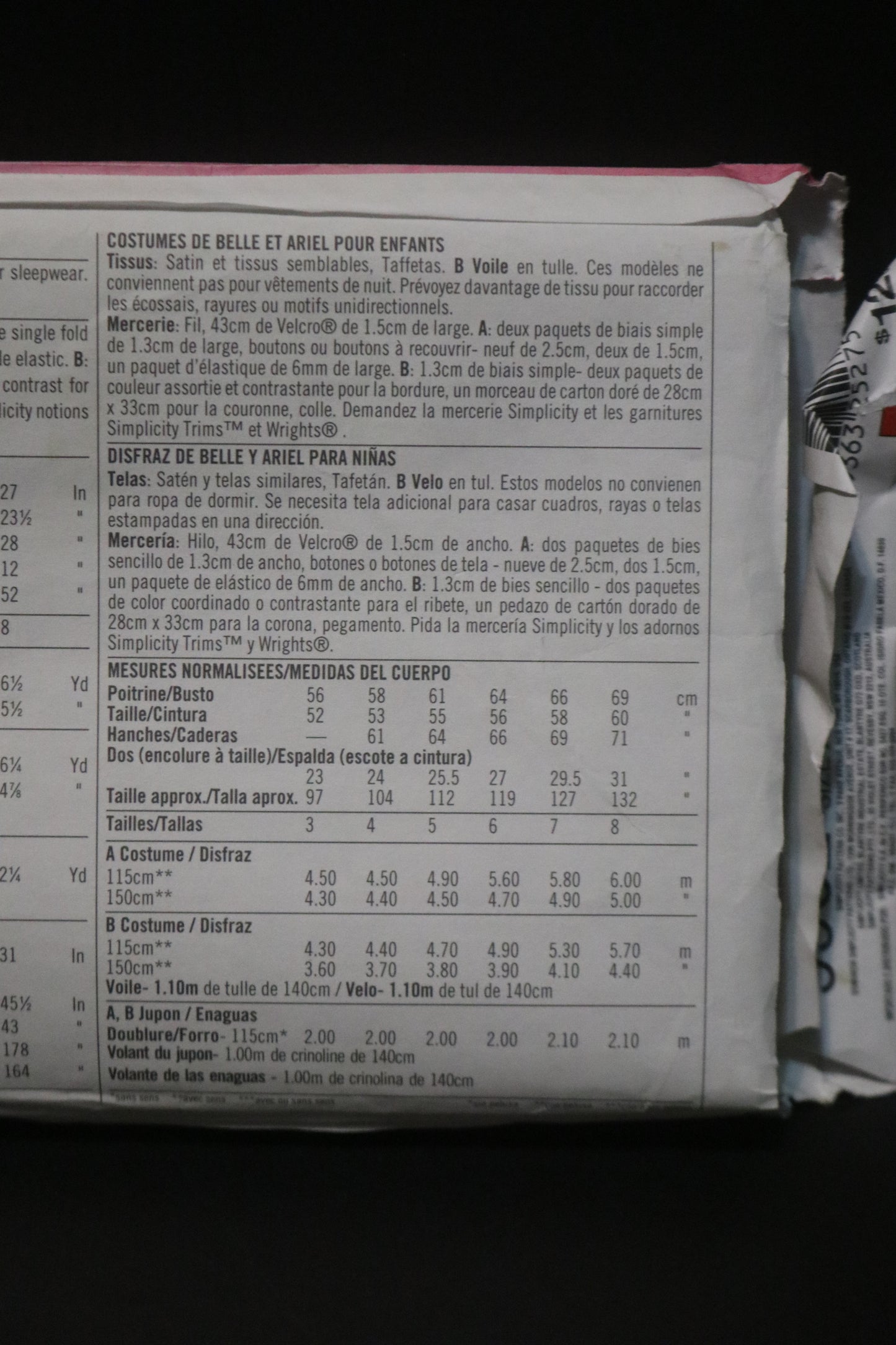 Simplicity 9902 Disney Princess Girls Belle and Ariel Costumes Sewing Pattern - UNCUT - Size 3 4 5 6 7 8