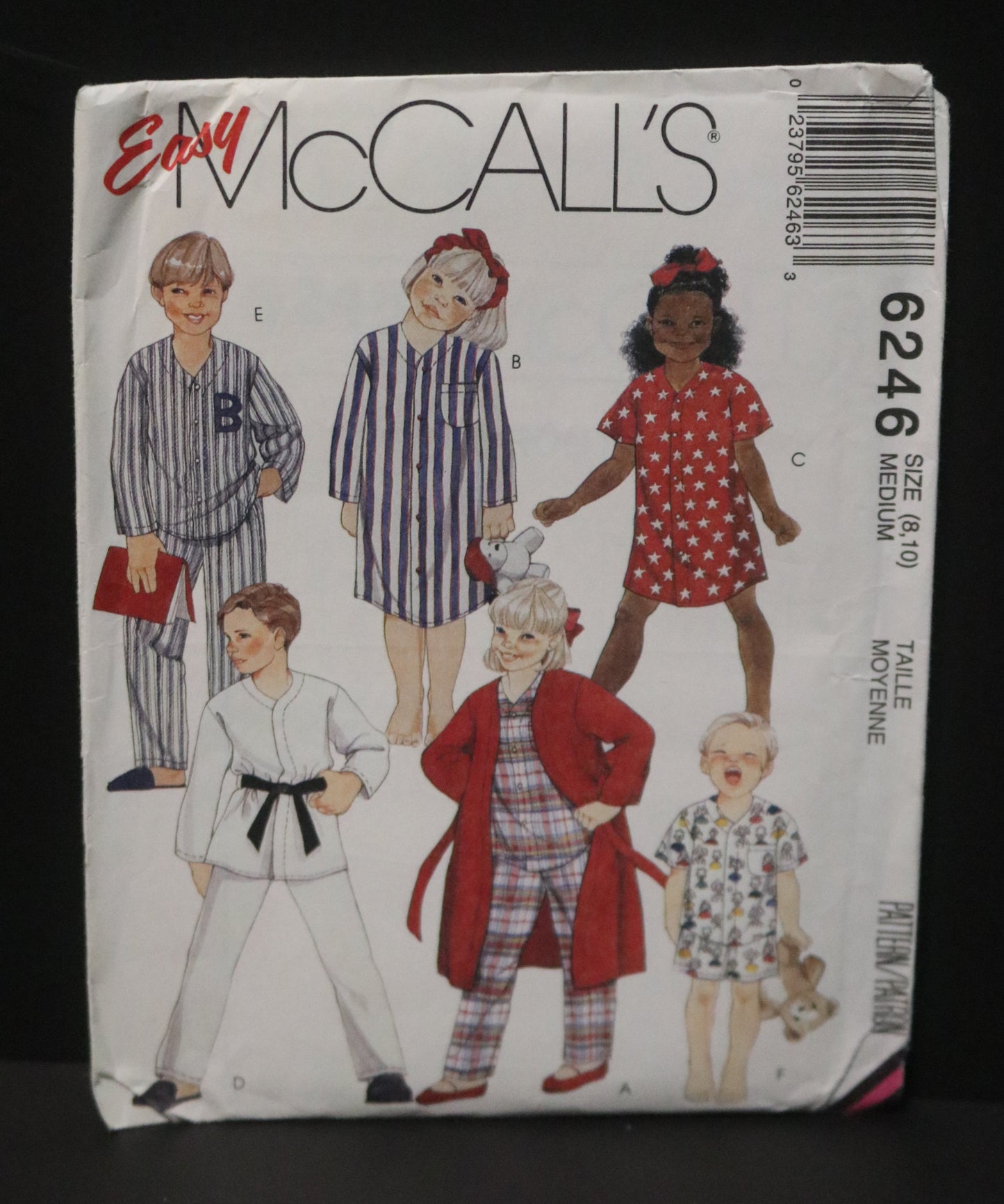McCalls 6246 Children's Boys and Girls Robe in Two Lengths with Tie Belt, Nightshirt in Two Lengths and Pajamas or Shorts Sewing Pattern UNCUT Size Medium (8, 10)