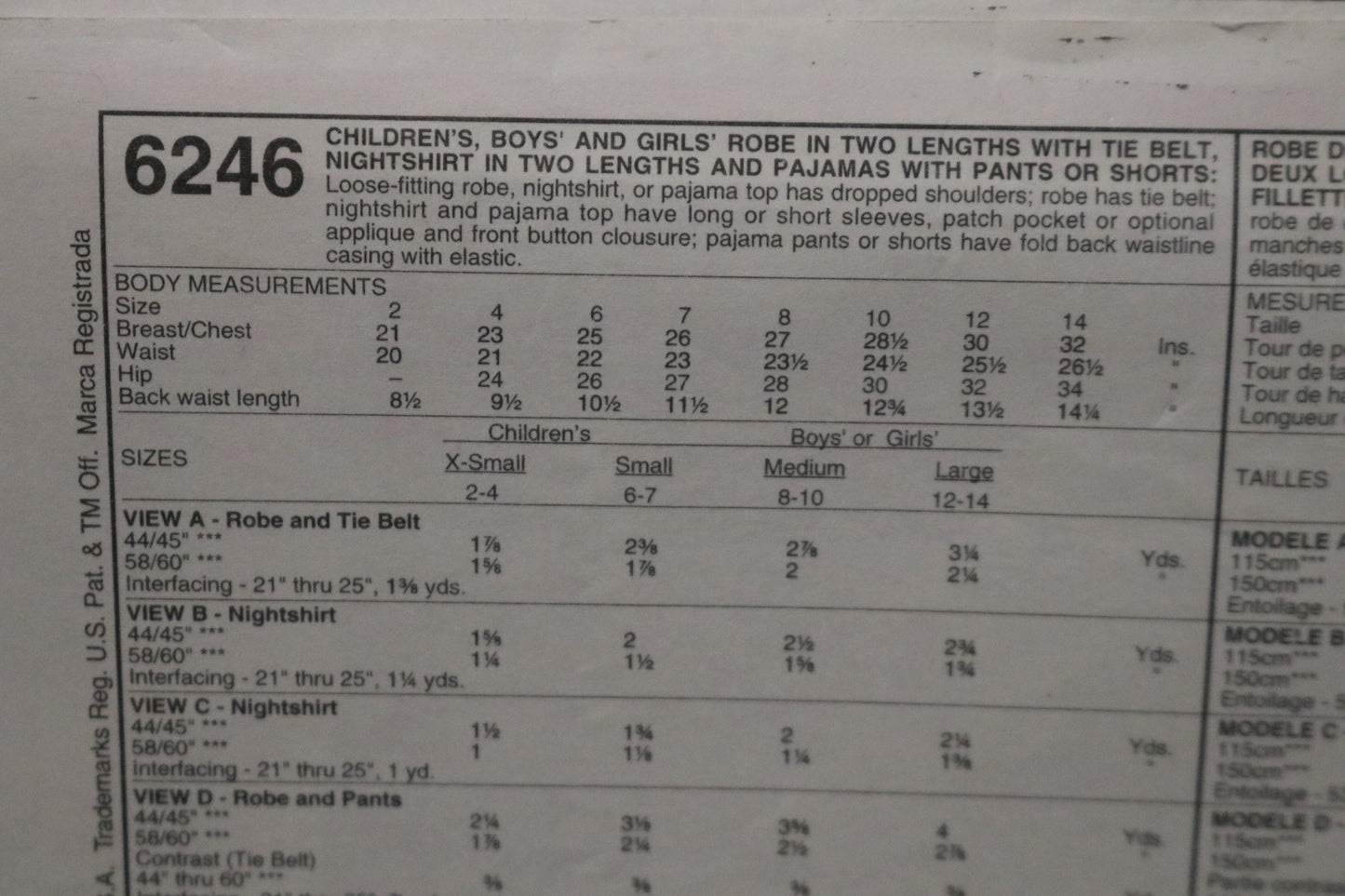 McCalls 6246 Children's Boys and Girls Robe in Two Lengths with Tie Belt, Nightshirt in Two Lengths and Pajamas or Shorts Sewing Pattern UNCUT Size Medium (8, 10)