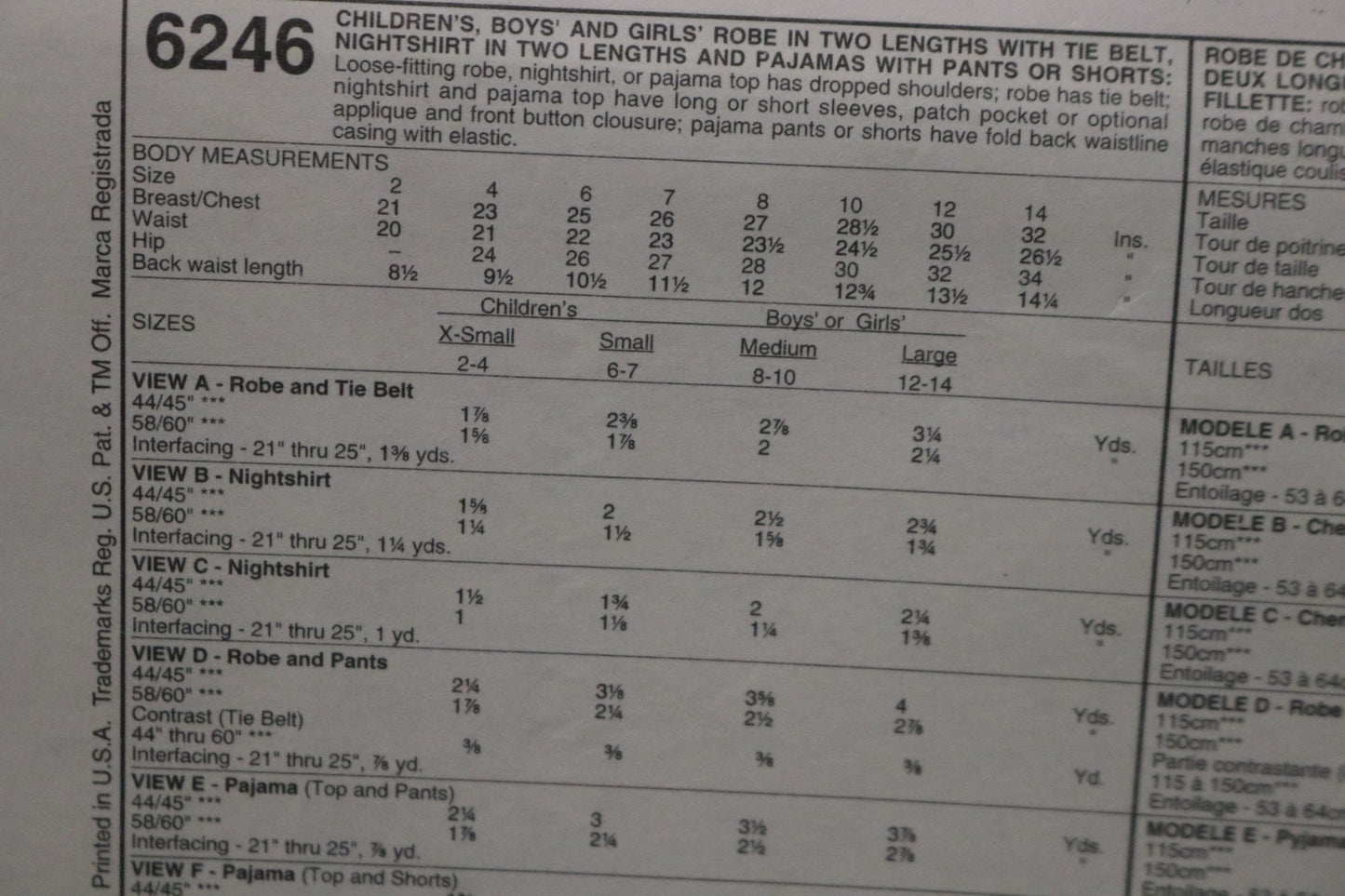 McCalls 6246 Children's Boys and Girls Robe in Two Lengths with Tie Belt, Nightshirt in Two Lengths and Pajamas or Shorts Sewing Pattern UNCUT Size Medium (8, 10)