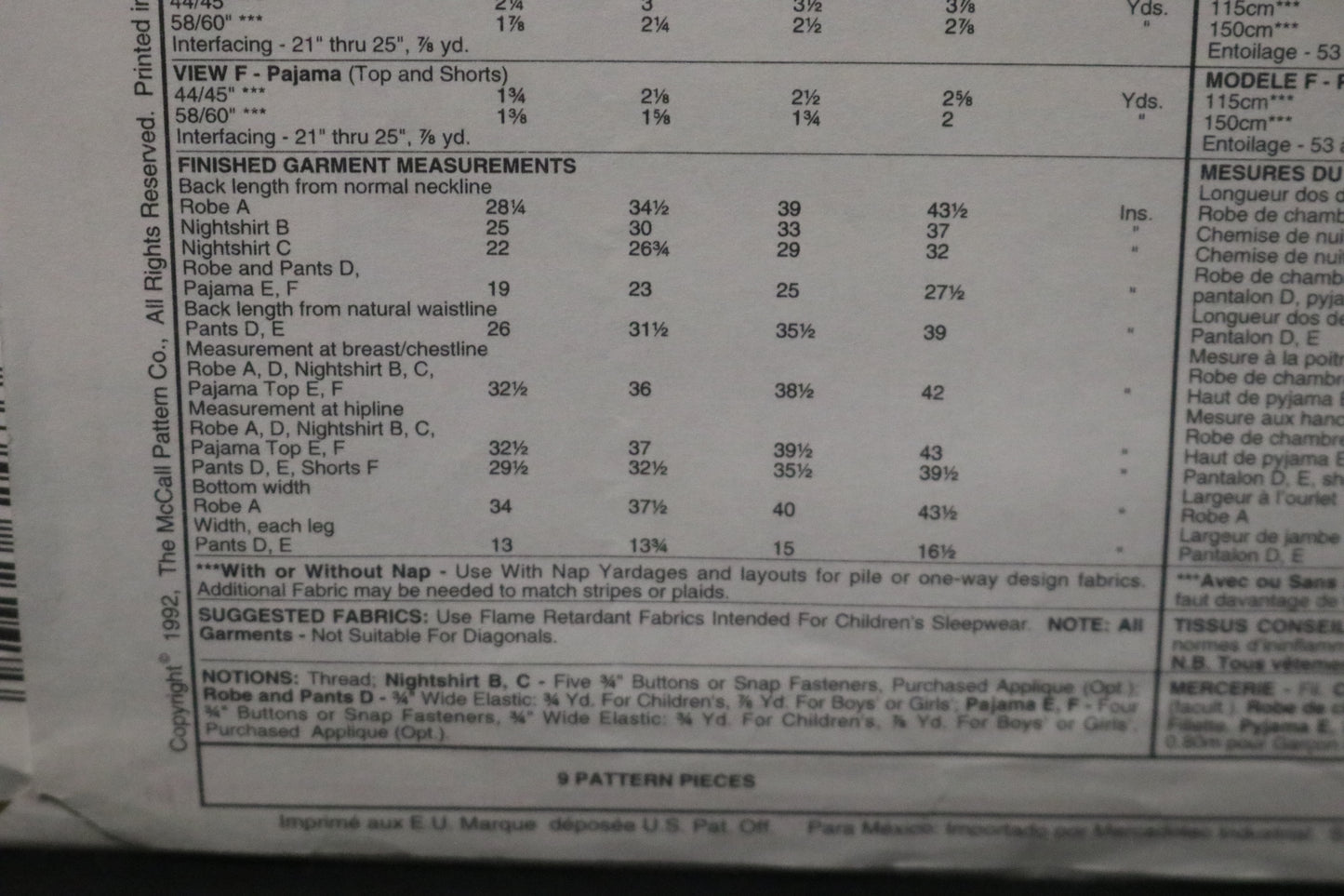McCalls 6246 Children's Boys and Girls Robe in Two Lengths with Tie Belt, Nightshirt in Two Lengths and Pajamas or Shorts Sewing Pattern UNCUT Size Medium (8, 10)