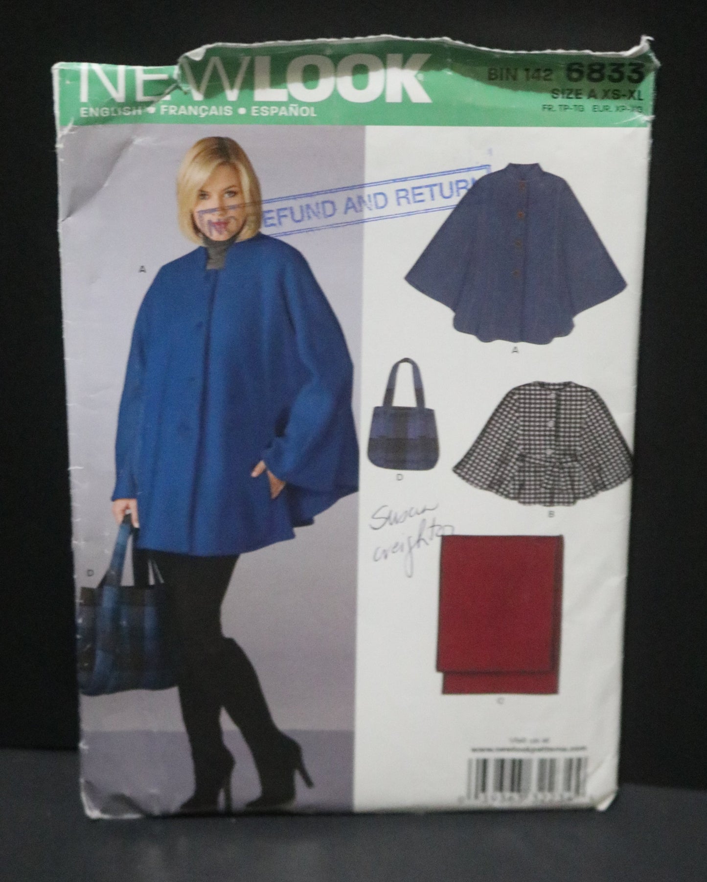 New Look 6833 Misses Capes, Wrap and Bag Sewing Pattern - UNCUT - Size  XS - XL