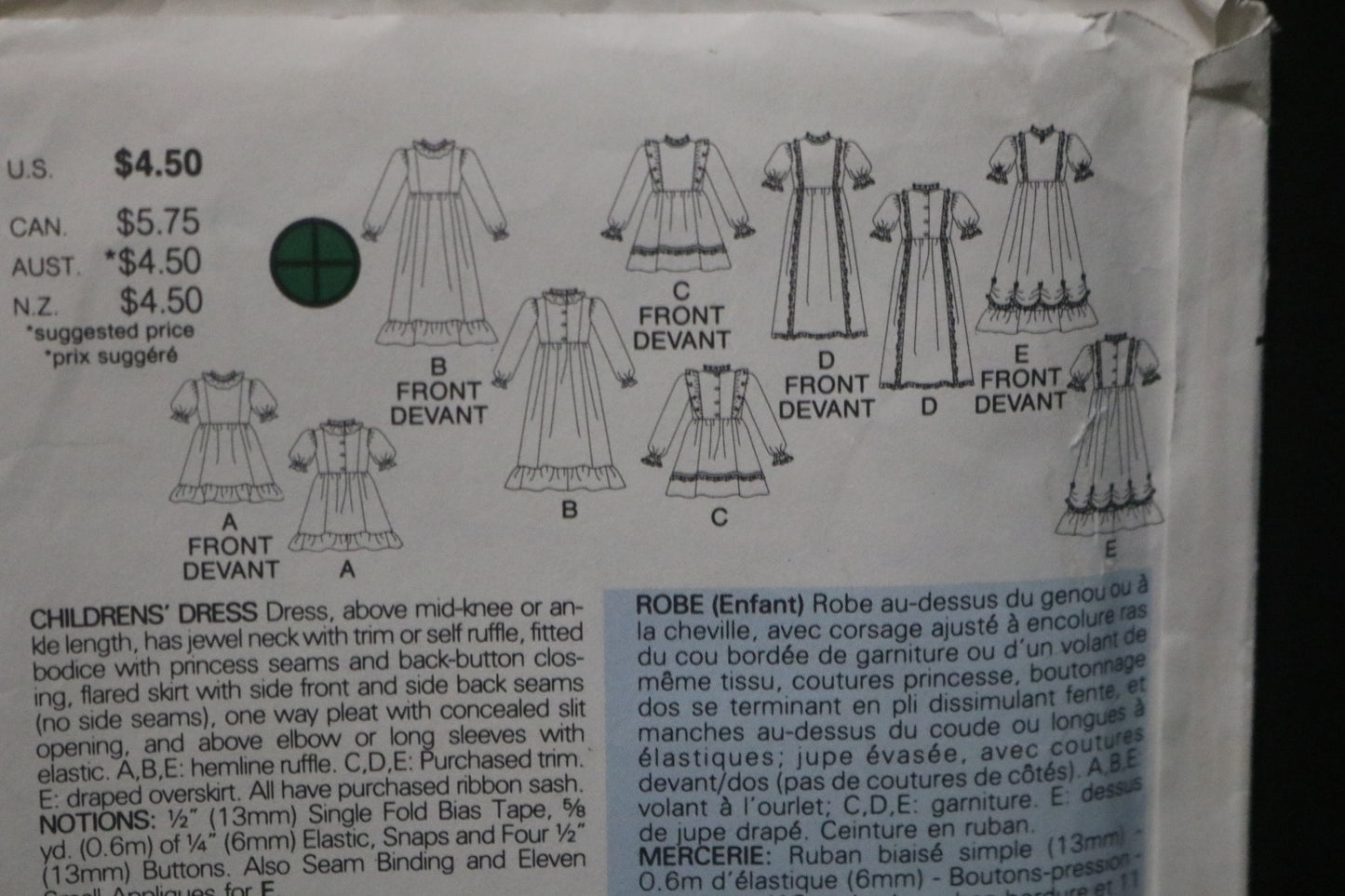 Butterick 3649 Girls Dress Sewing Pattern - UNCUT Size 5