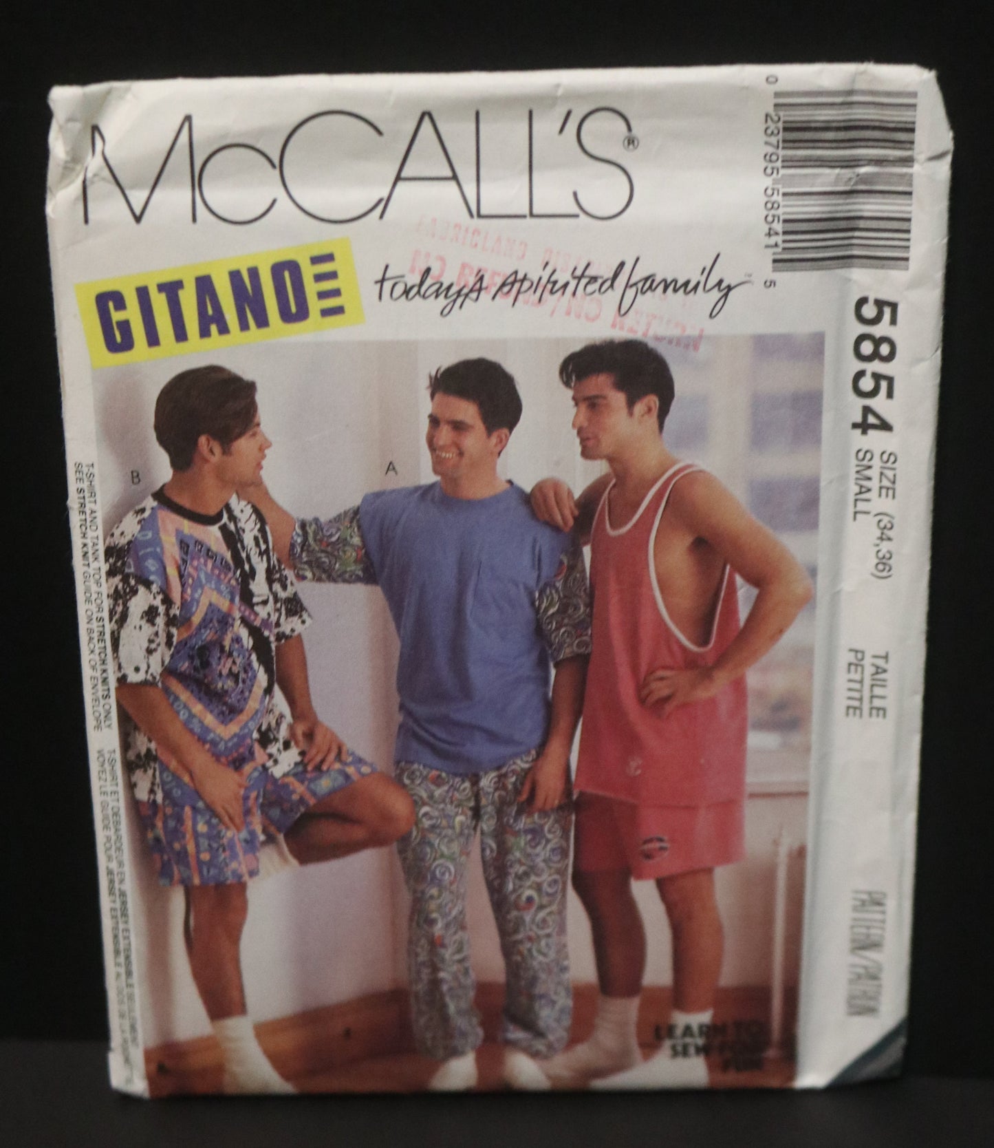 McCalls 5854 Gitano Men's T Shirt, Tank Top and Pants or Shorts and Pernament Transfer Sewing Pattern - UNCUT Size Small (34,36)