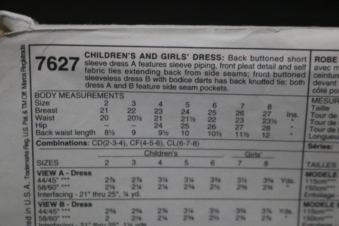 McCalls 7627 Children's or Girls Dress Sewing Pattern UNCUT Size 6 7 8