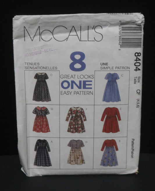 McCalls 8404 Children's and Girls Dress Sewing Pattern UNCUT Size  4 5 6