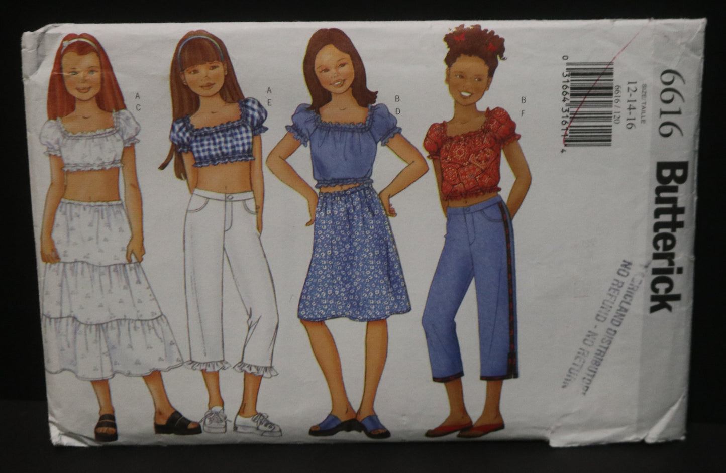Butterick 6616 Girls Top Skirt and Pants Sewing Pattern UNCUT Size 12 14 16