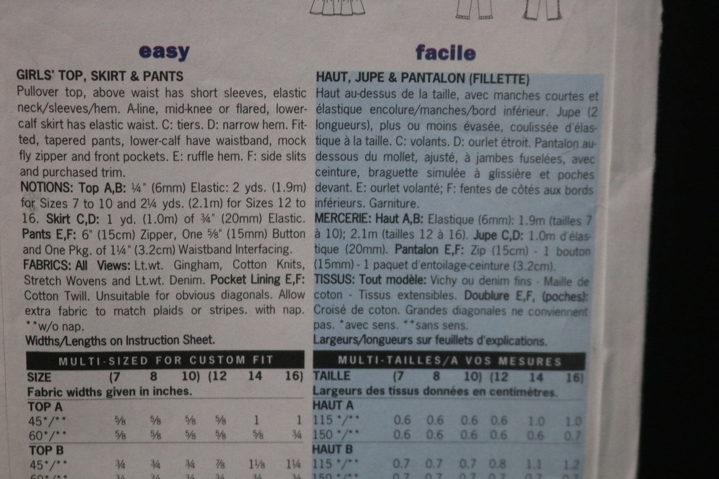 Butterick 6616 Girls Top Skirt and Pants Sewing Pattern UNCUT Size 12 14 16
