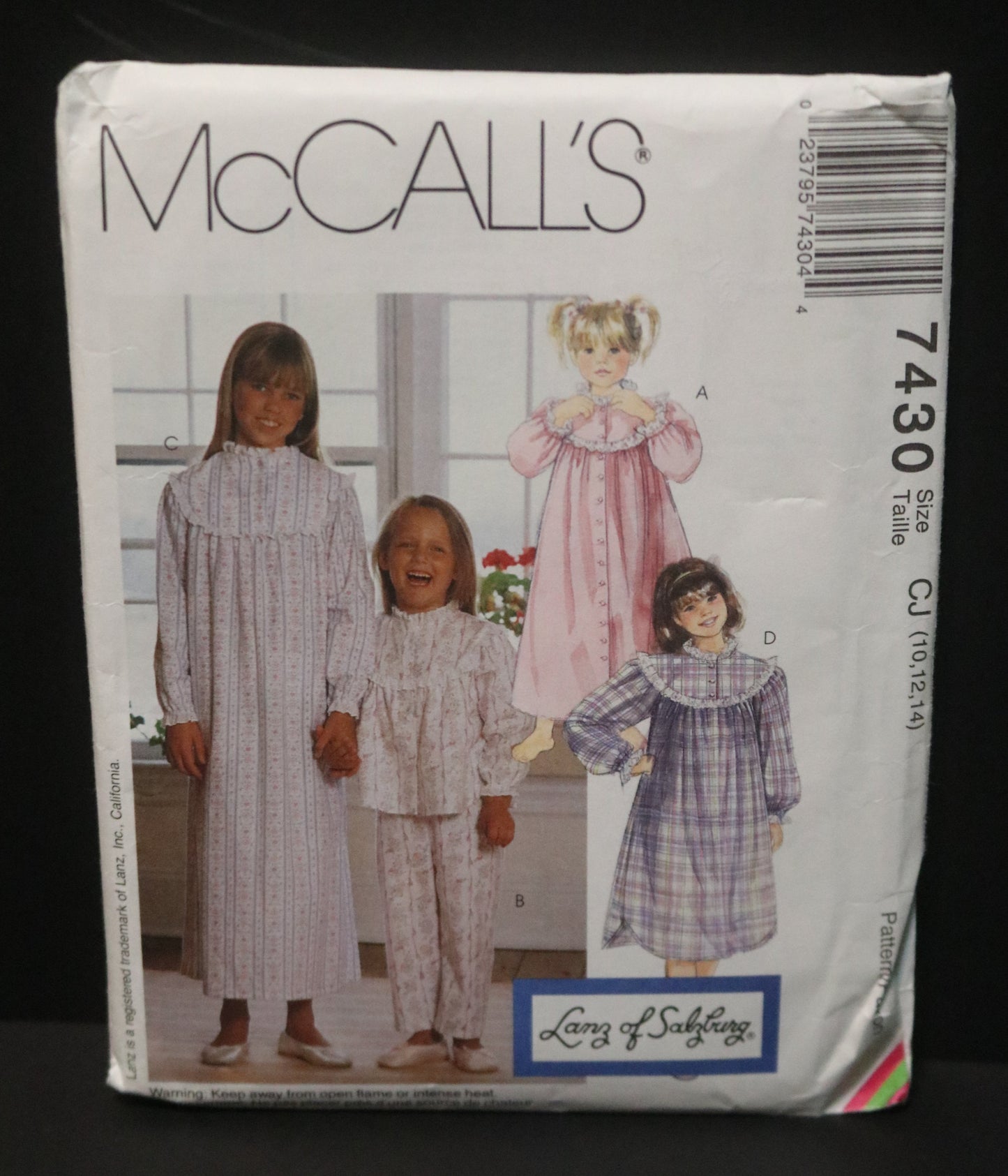 McCalls 7430 Lanz of Salzberg Childrens and Girls Robe, Pajama, Top, Pull on Pajama Pants, Nightgown and Nightshirt Sewing Pattern UNCUT Size 10 12 14