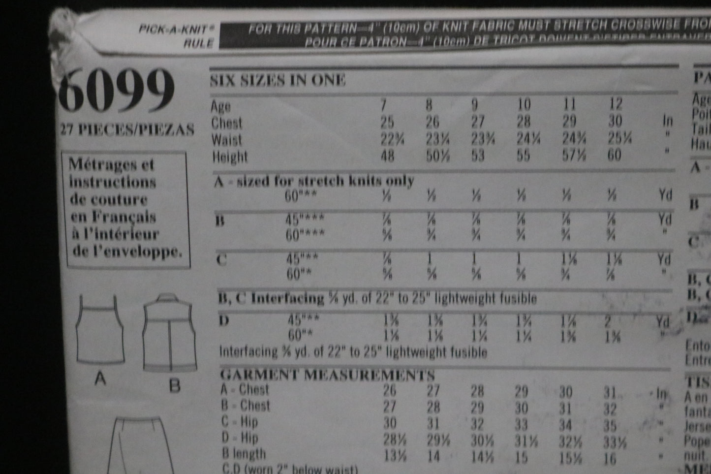 New Look 6099 Girls Top, Vest Skirt and Pants Sewing Pattern UNCUT Size 7 - 12