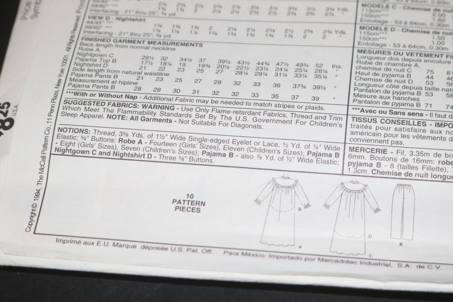 McCalls 7430 Lanz of Salzberg Childrens and Girls Robe, Pajama, Top, Pull on Pajama Pants, Nightgown and Nightshirt Sewing Pattern UNCUT Size 10 12 14
