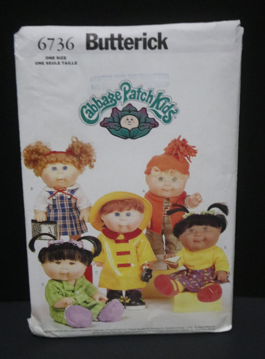 Butterick 6736 Cabbage Patch Kids Haircut Kid Doll Clothes Sewing Pattern - UNCUT