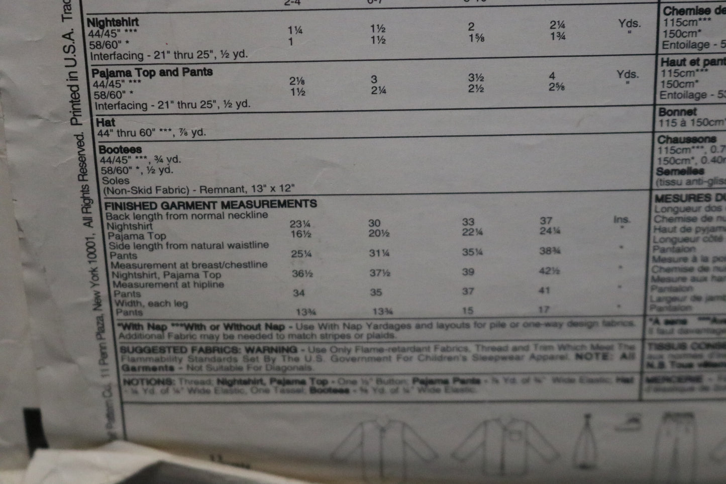 McCalls Stitch n Save 7386 Children's Boys and Girls Nightshirt Pajamas Hat and Bootees Sewing Pattern - UNCUT - Size Medium, Large