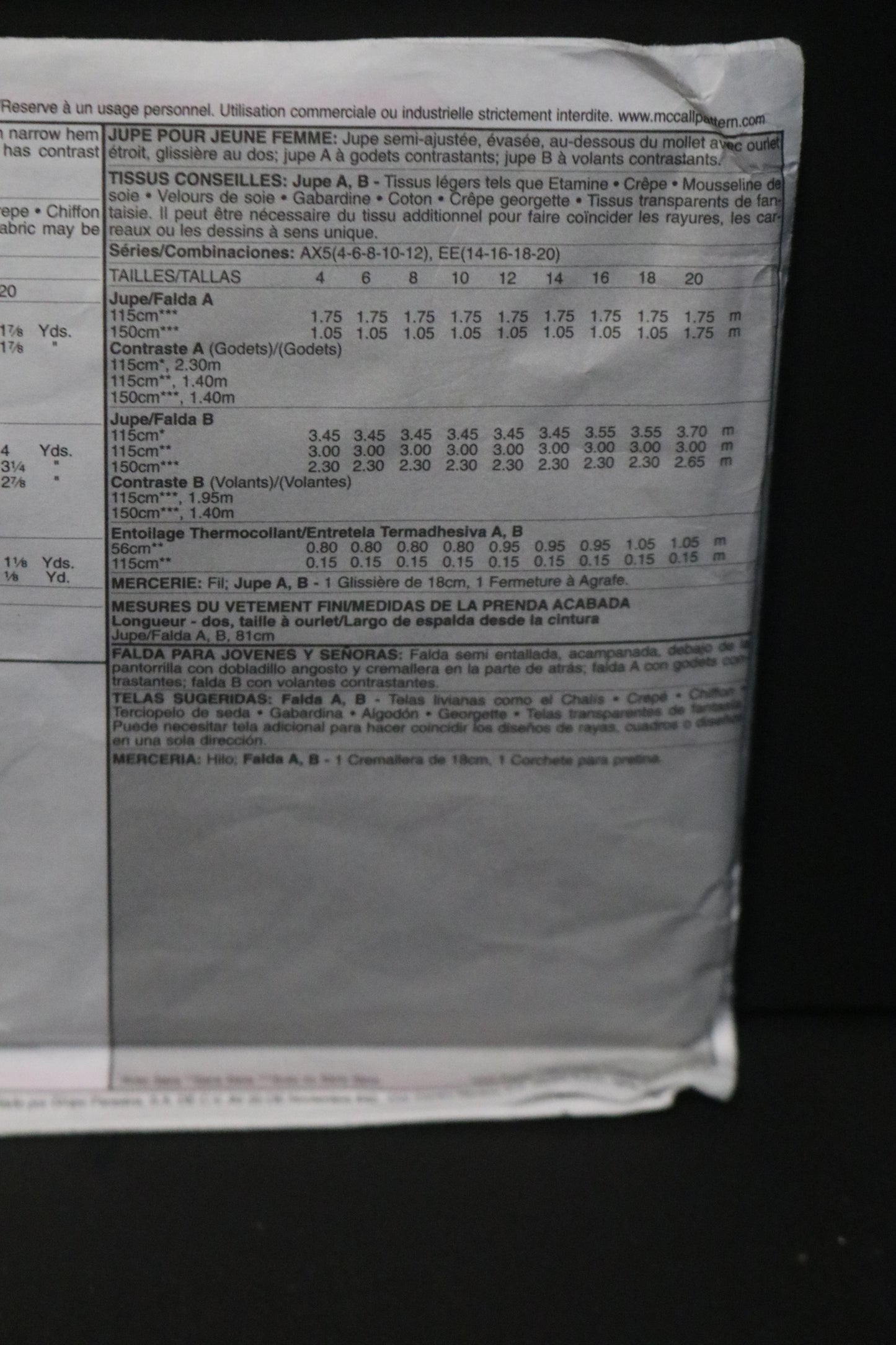 McCalls 5274 Misses Skirts Sewing Pattern UNCUT Size 14 16 18 20