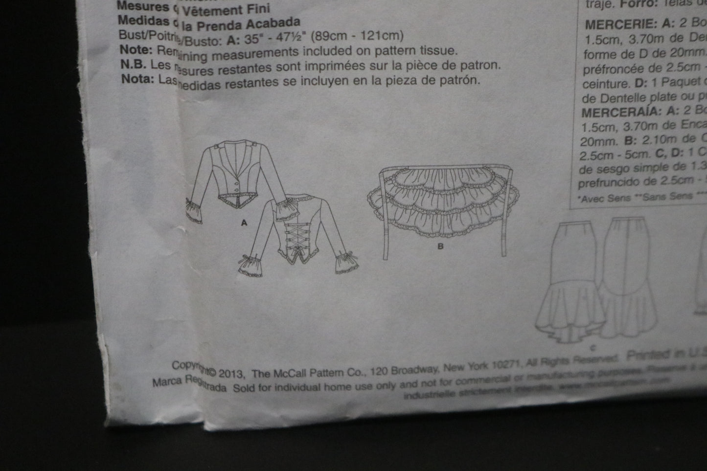 McCalls 6770 Misses Jacket Bustle / Cape;et Skirt and Pantstume Sewing Pattern - UNCUT - Size 12 14 16 18 20