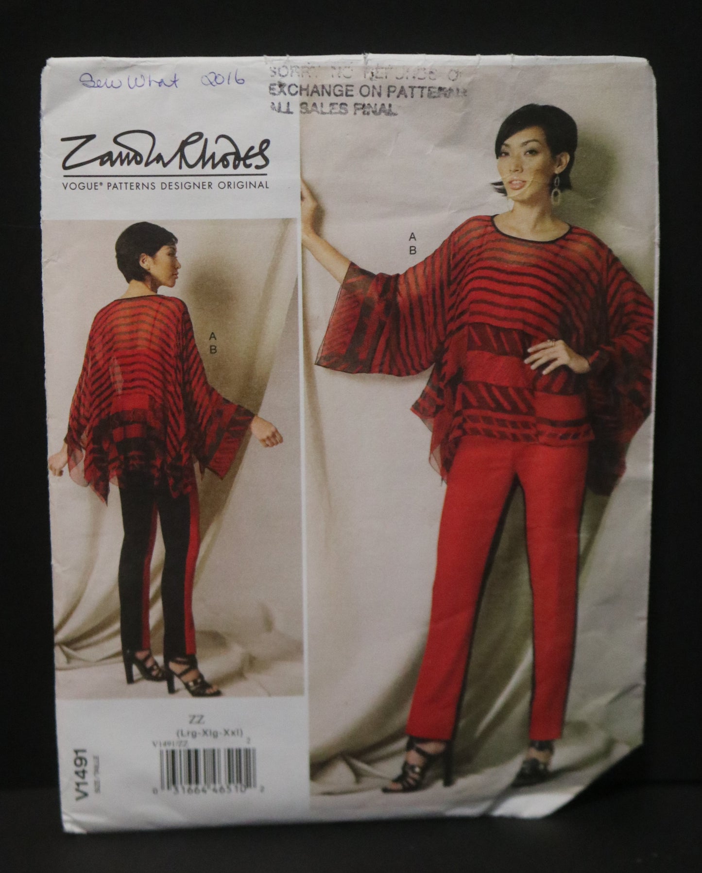 Vogue 1491 Zandra Rhodes Misses Tunic and Pants Sewing Pattern - UNCUT - Size Lrg XLG XXL