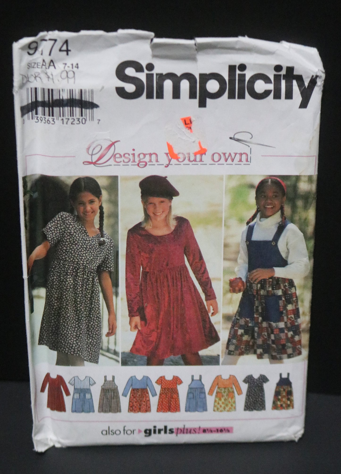 Simplicity 9774 Girls Dress or Jumper Sewing Pattern UNCUT Size 7 - 14