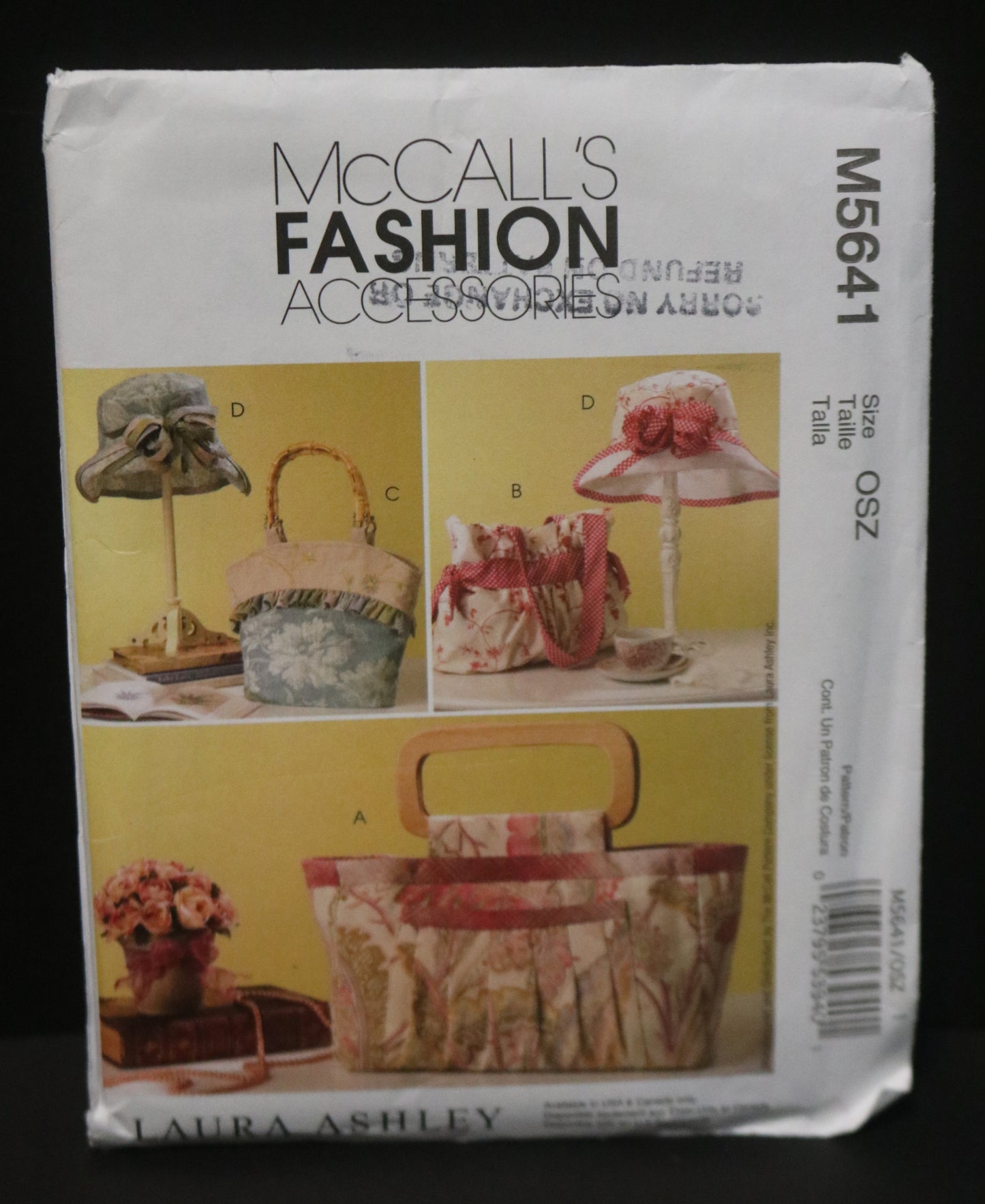 McCalls 5641 Laura Ashley Handbags and Hat Sewing Pattern - UNCUT